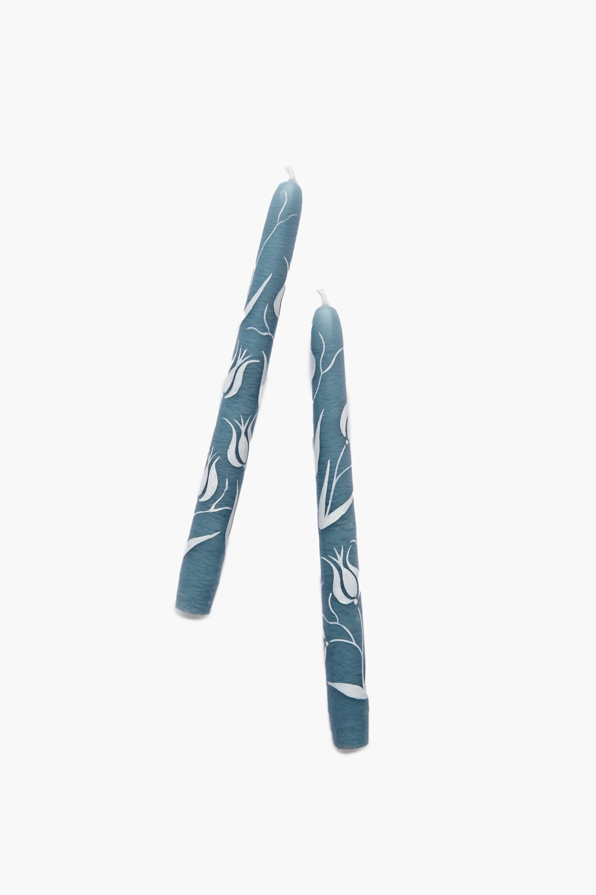 Blue Tulip Hand Painted Taper Candles (Set of 2) - Image 4