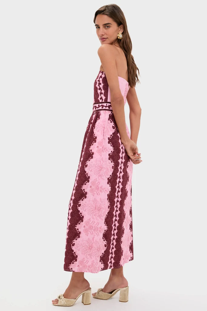 Blush and Maroon Abstract Bennet Midi Dress - Image 3