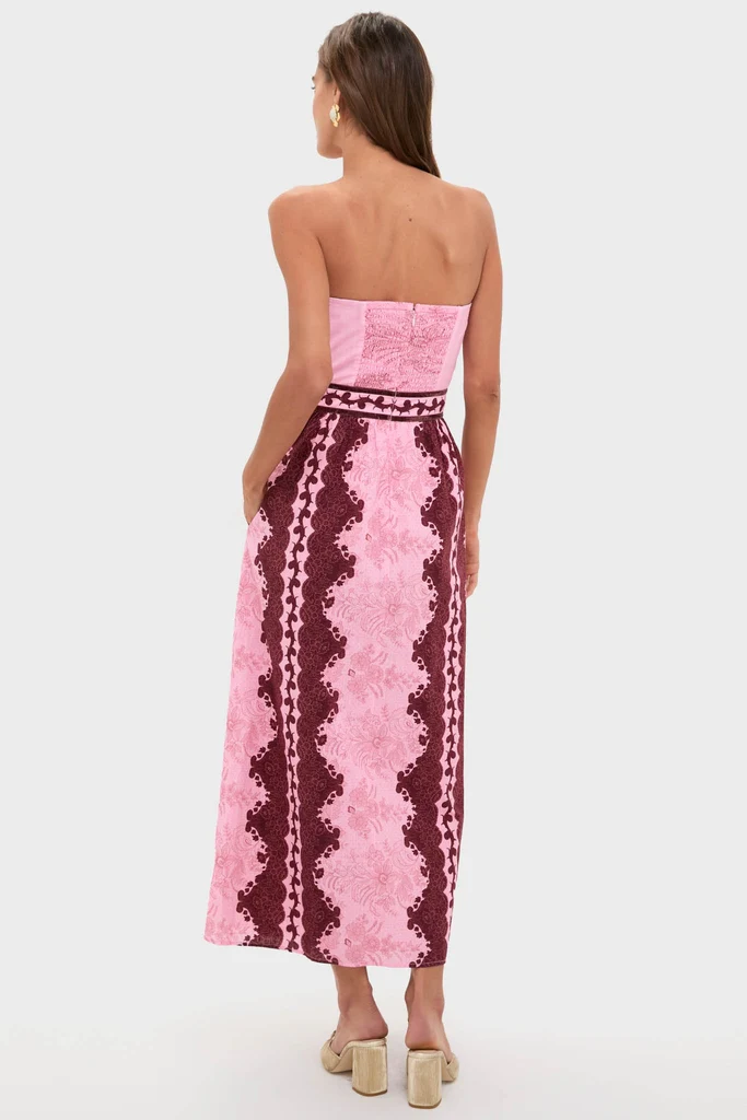 Blush and Maroon Abstract Bennet Midi Dress - Image 4