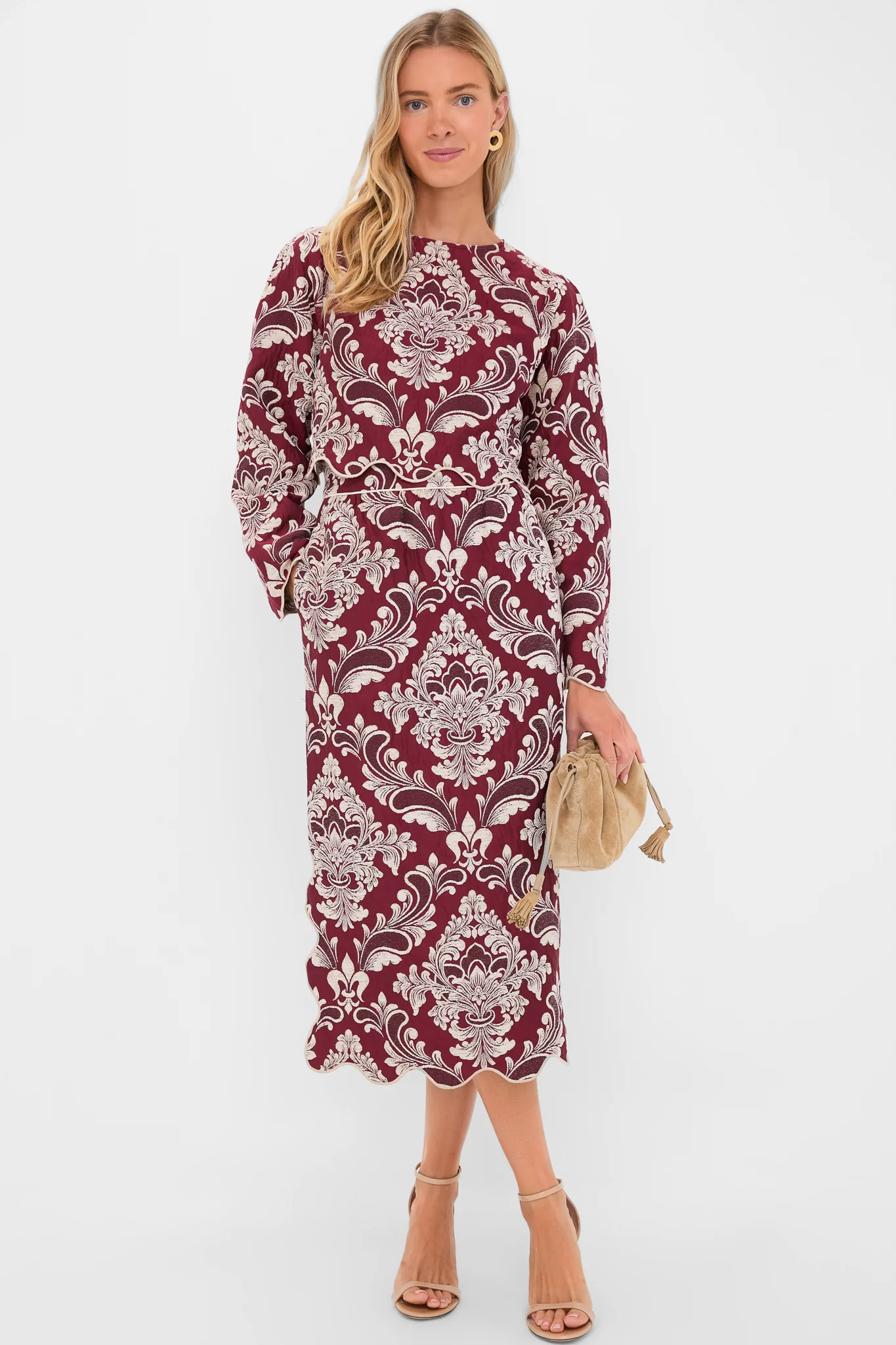 Blush Pink and Burgundy Bicolor Jacquard Waves Long Sleeve Top - Image 2