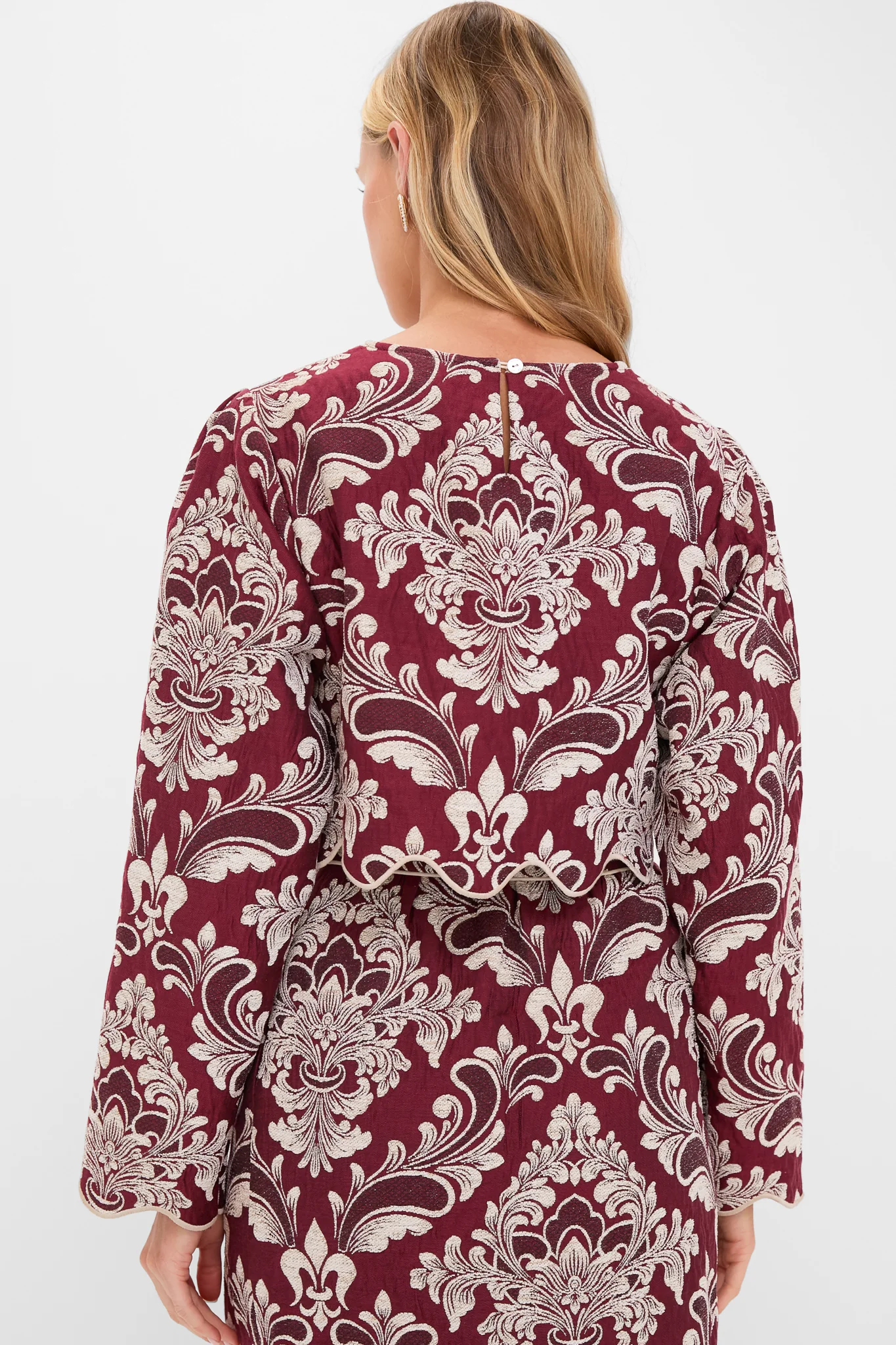 Blush Pink and Burgundy Bicolor Jacquard Waves Long Sleeve Top - Image 4