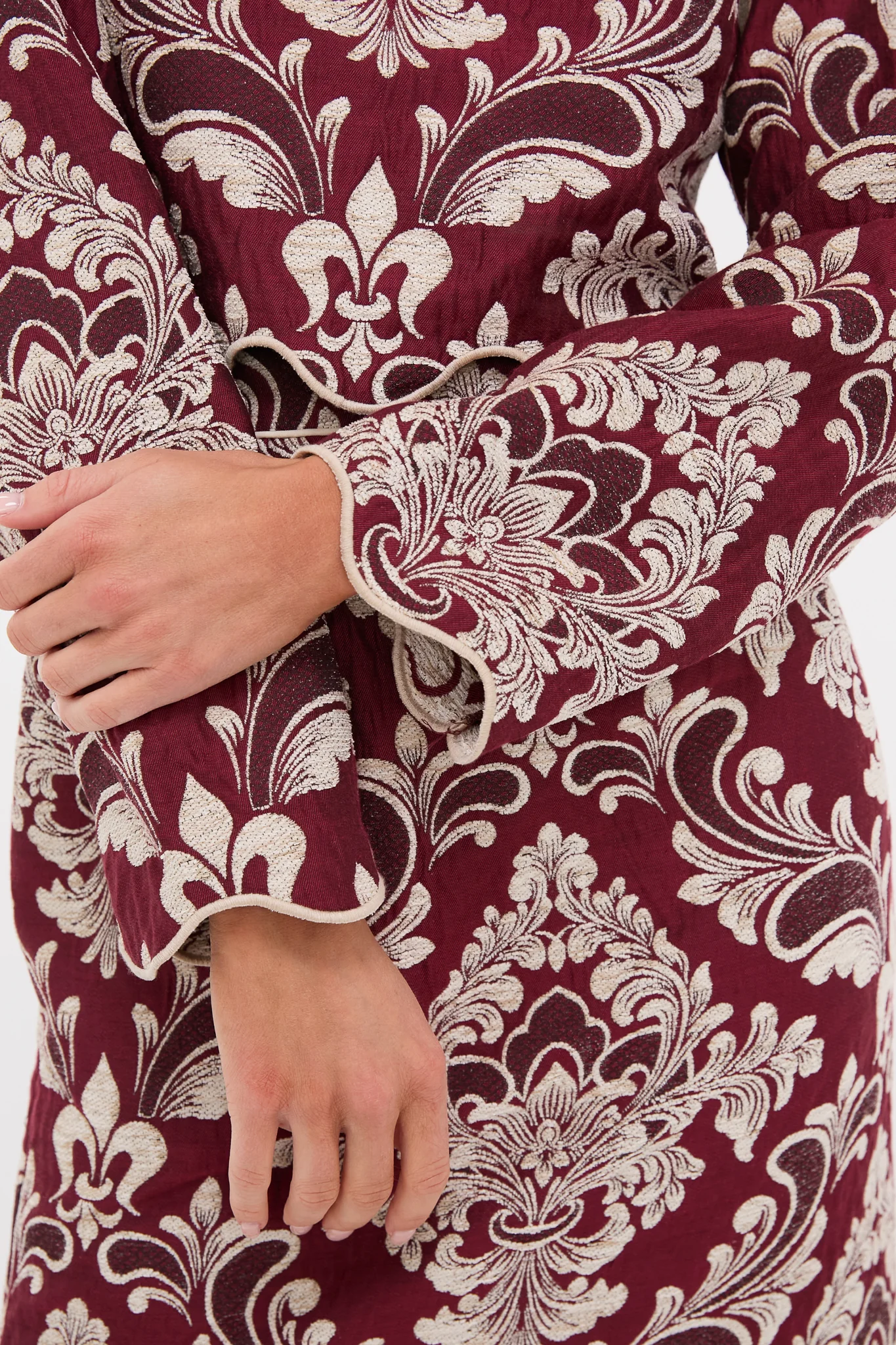 Blush Pink and Burgundy Bicolor Jacquard Waves Long Sleeve Top - Image 5