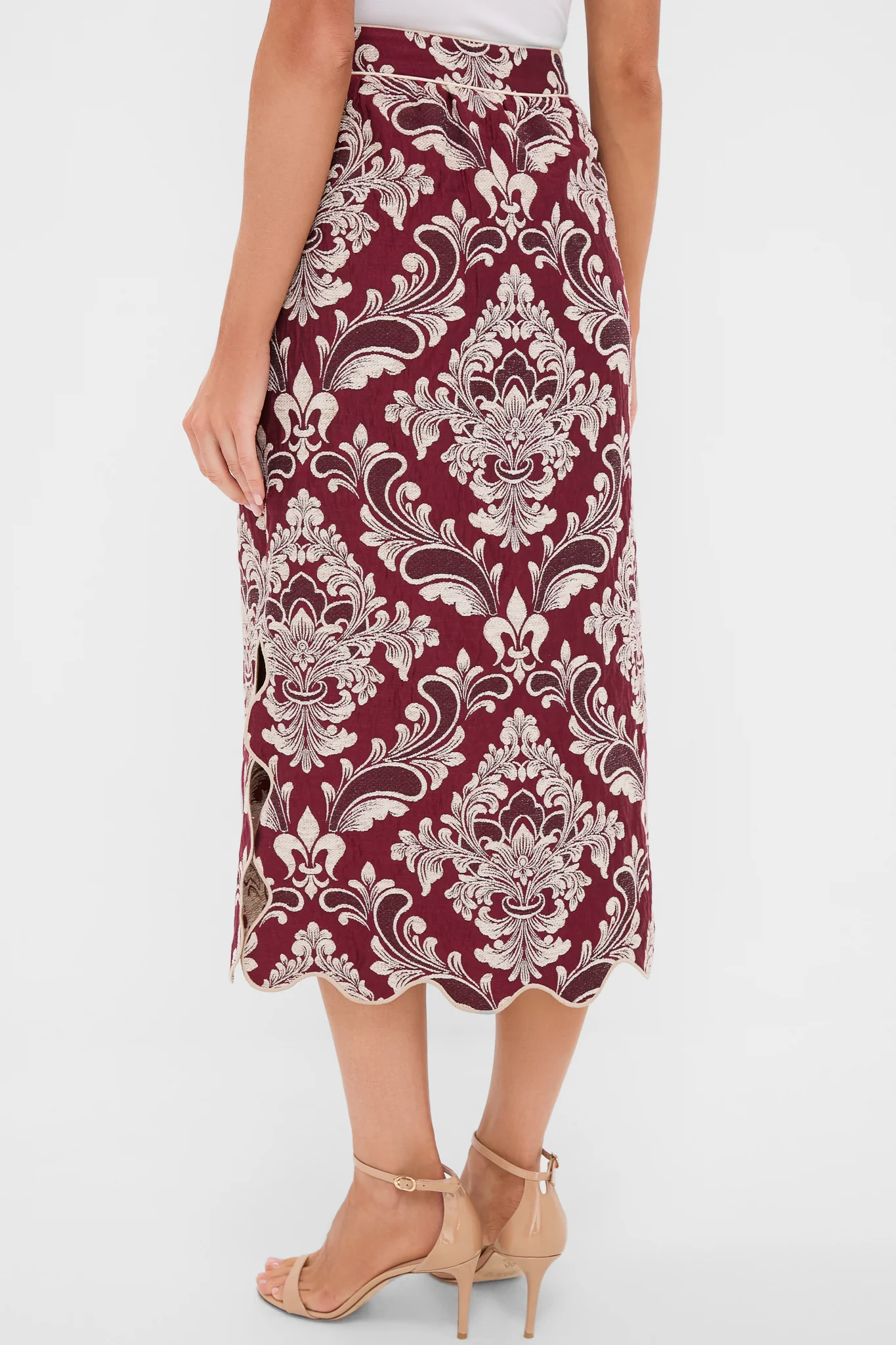 Blush Pink and Burgundy Bicolor Jacquard Waves Midi Skirt - Image 4