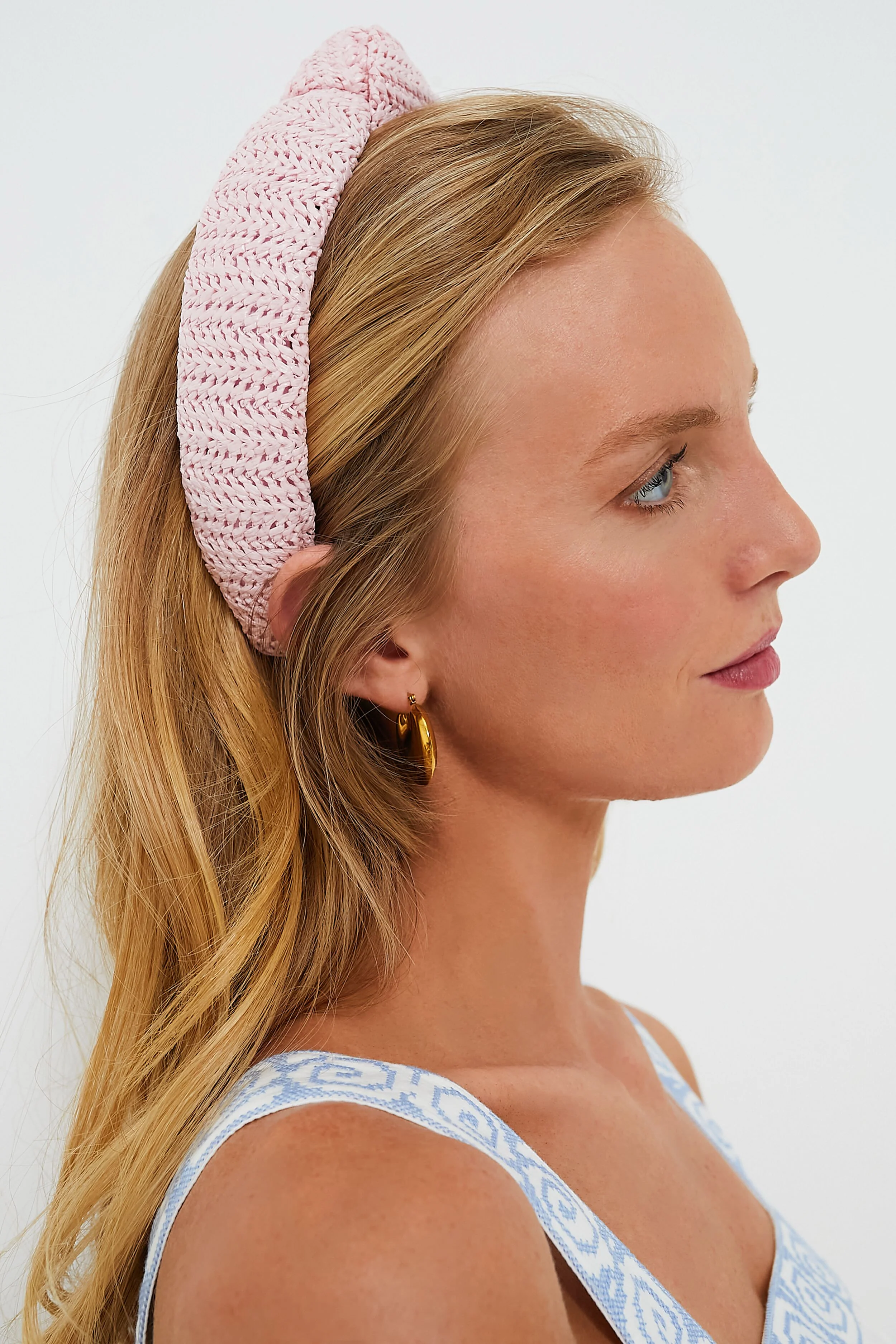 Blush Raffia Slim Knotted Headband - Image 2