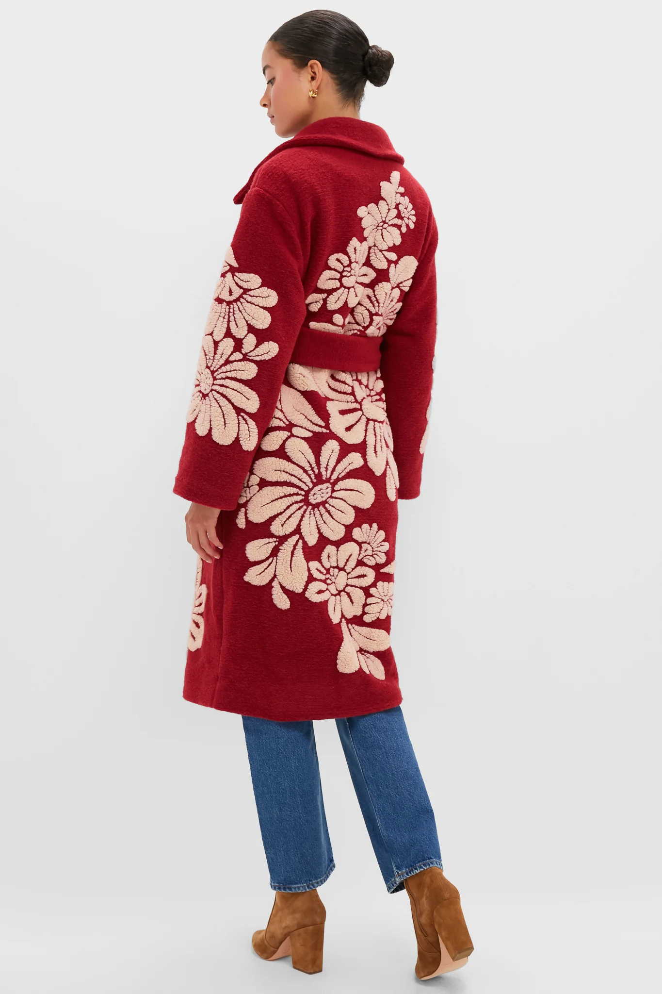 Bold Flowers Burgundy Fleece Coat - Image 4