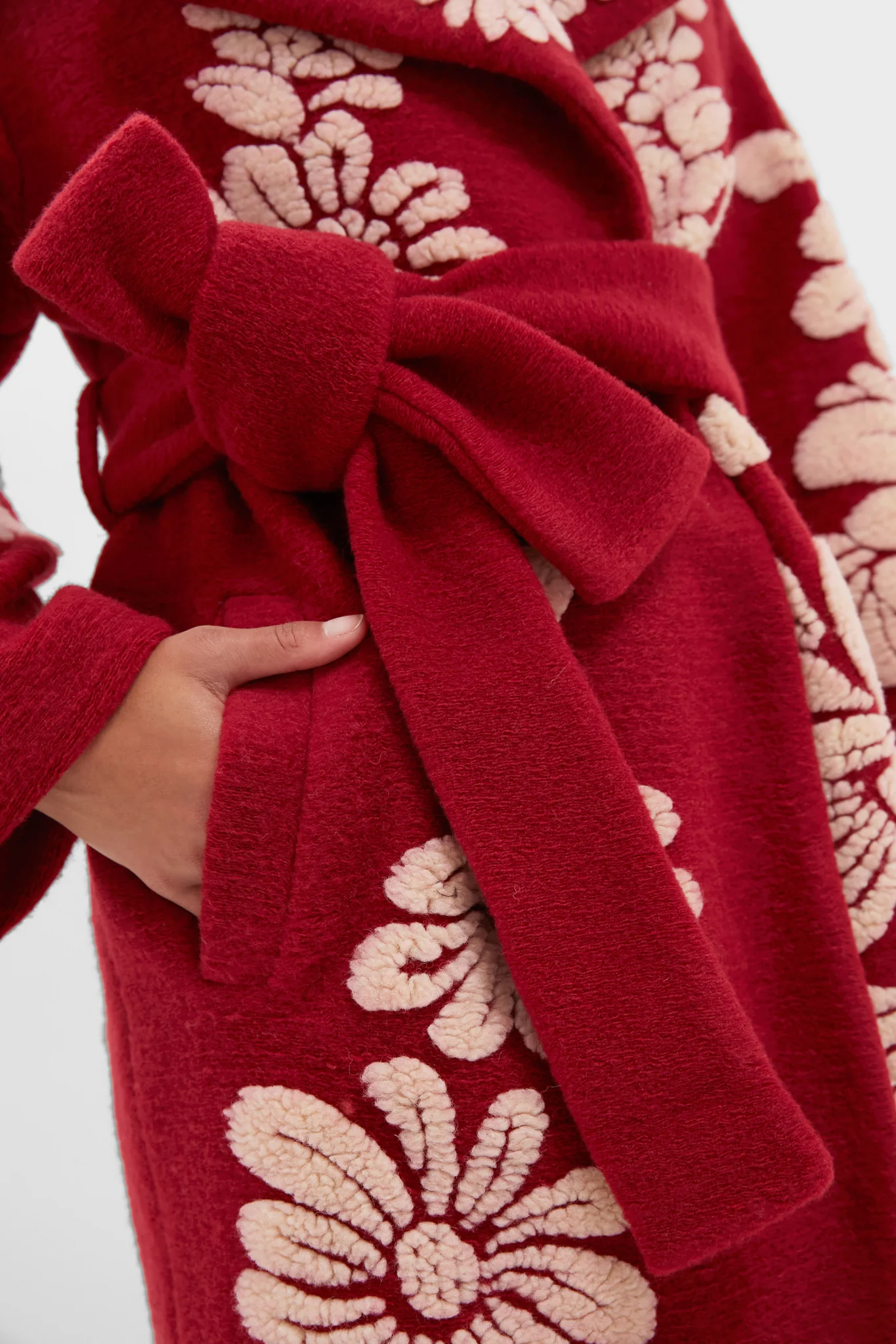 Bold Flowers Burgundy Fleece Coat - Image 5