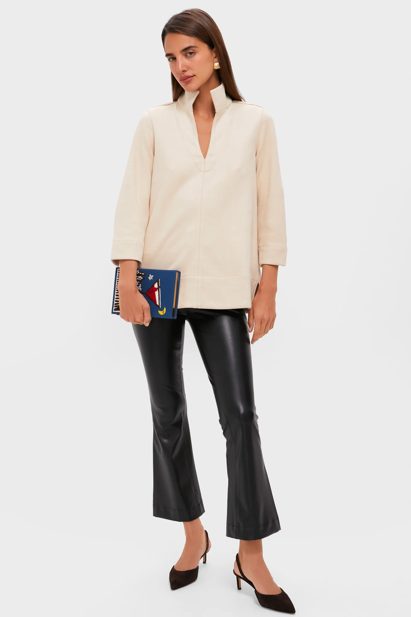 Bone Suede Margot Stand Collar Blouse - Image 2