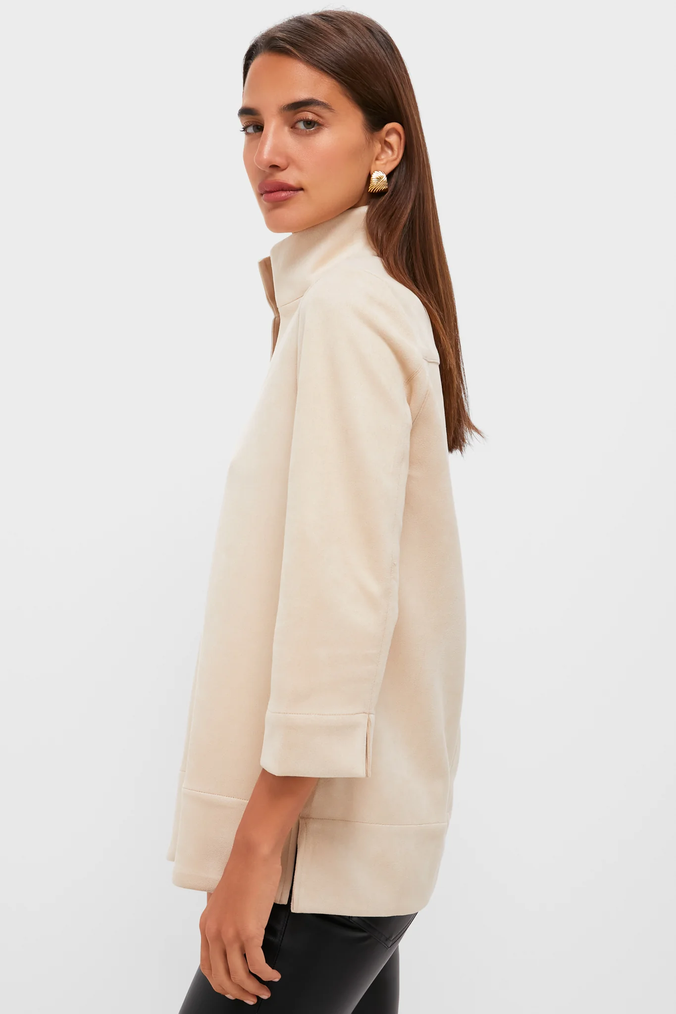 Bone Suede Margot Stand Collar Blouse - Image 3