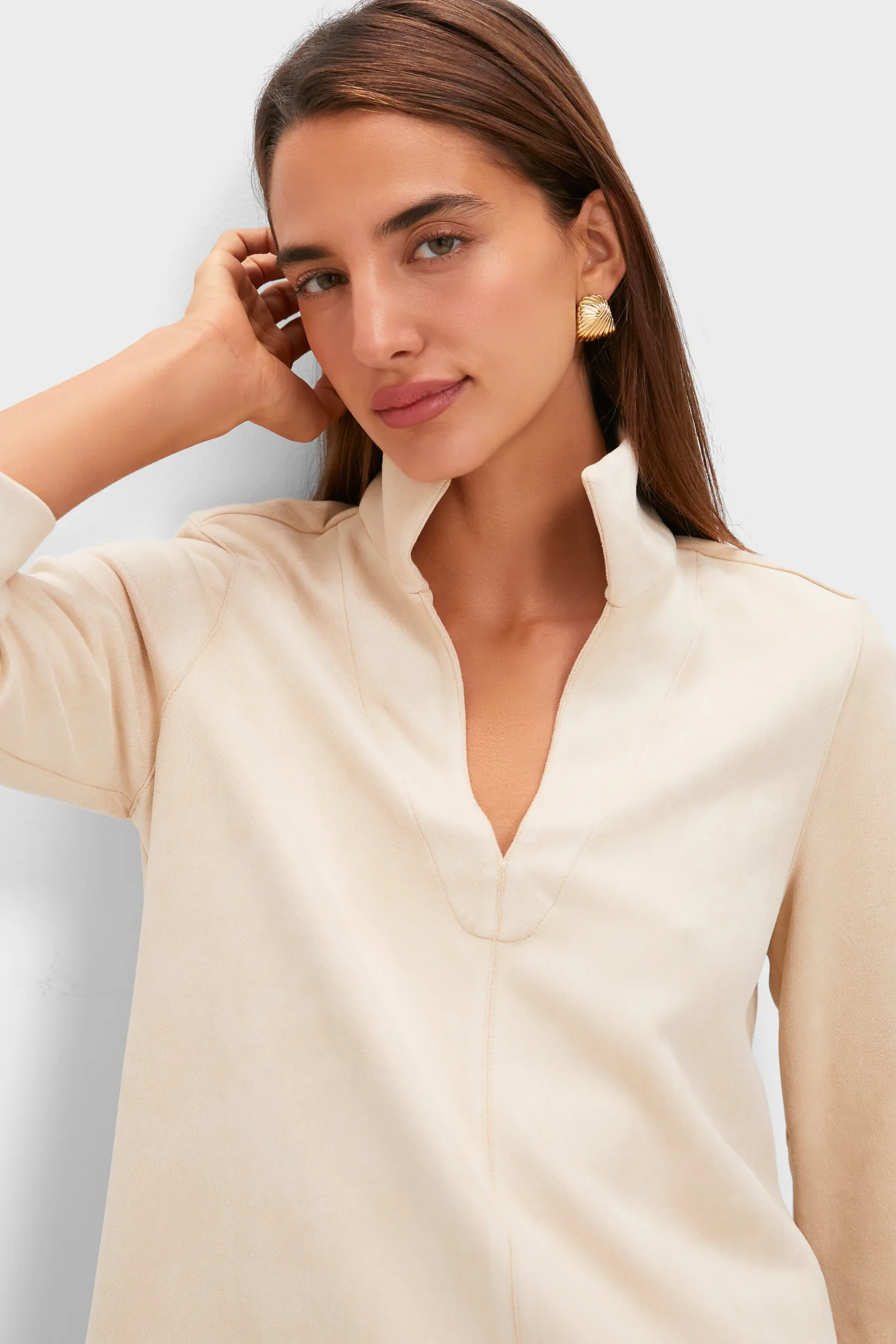 Bone Suede Margot Stand Collar Blouse - Image 5
