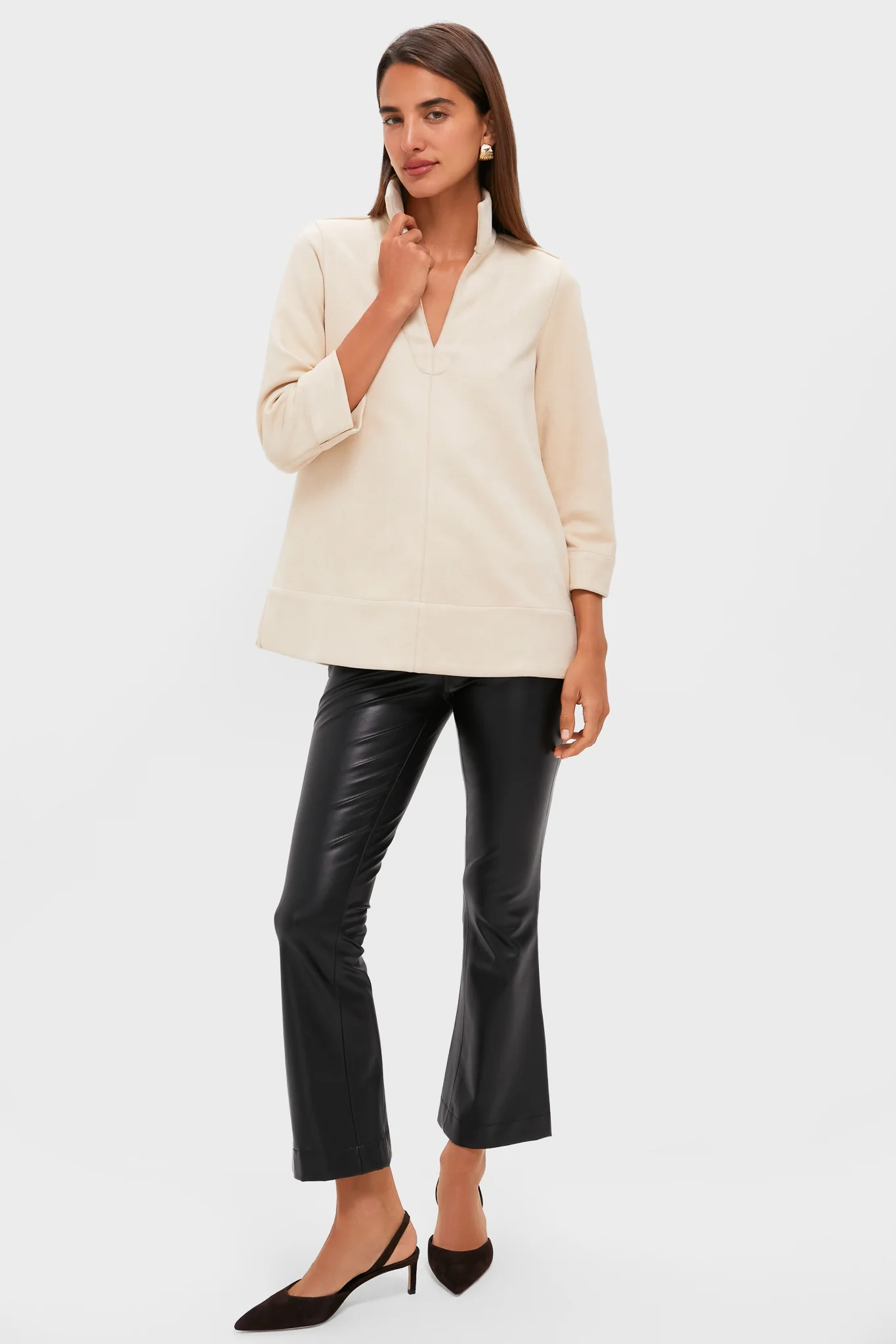 Bone Suede Margot Stand Collar Blouse - Image 6
