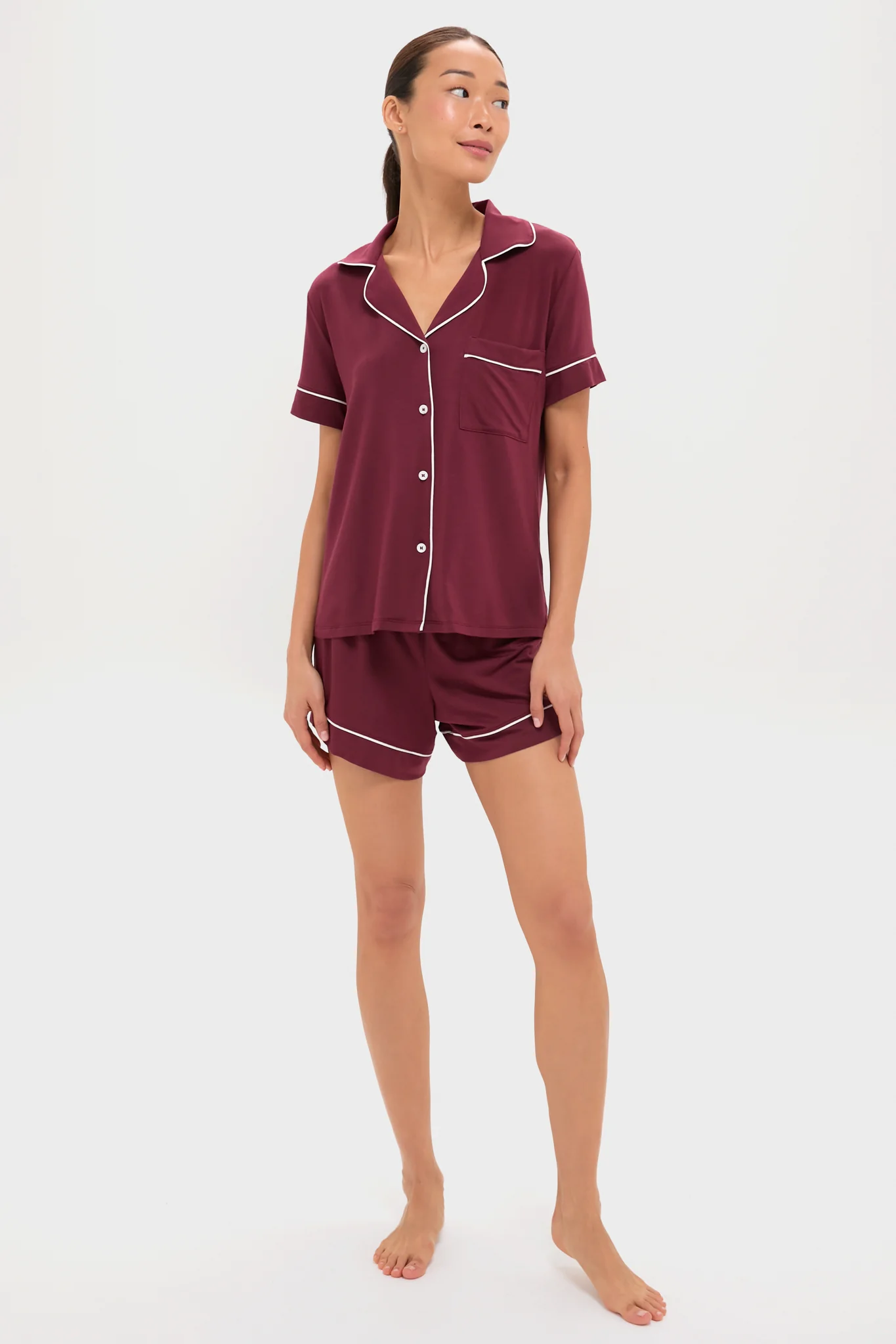 Bordeaux and Ivory Gisele Relaxed Short PJ Set - Image 2