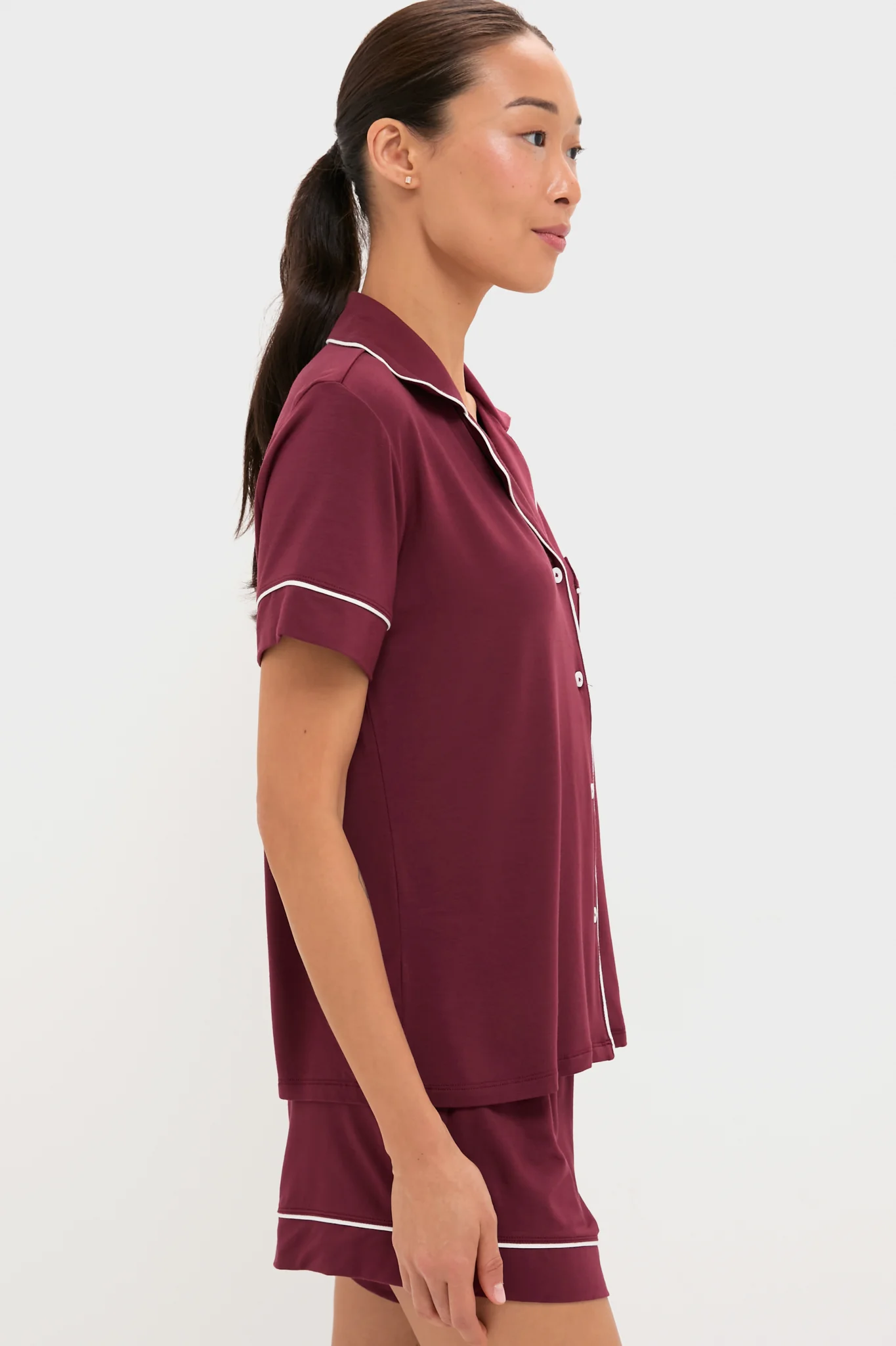 Bordeaux and Ivory Gisele Relaxed Short PJ Set - Image 3