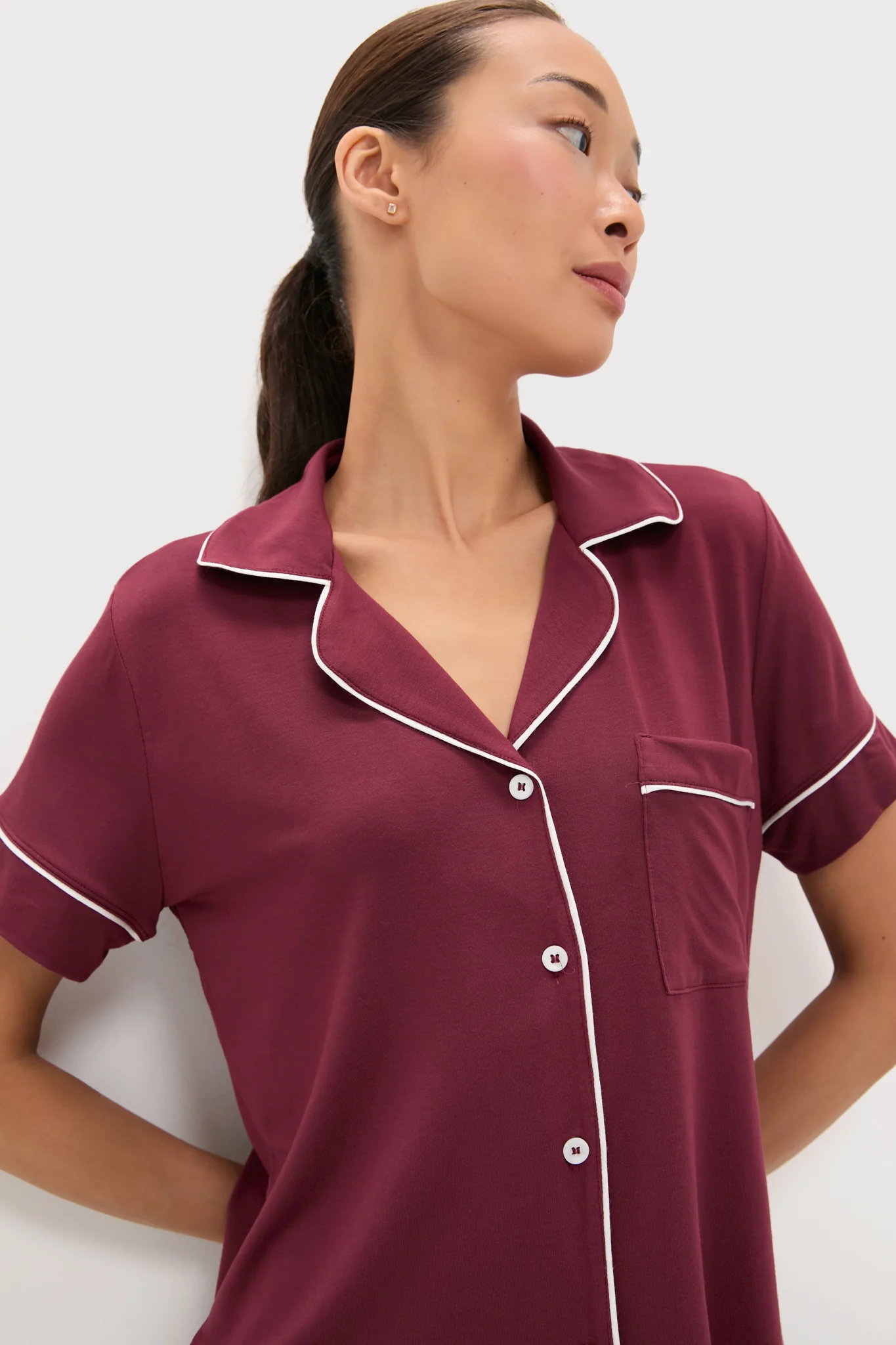 Bordeaux and Ivory Gisele Relaxed Short PJ Set - Image 6