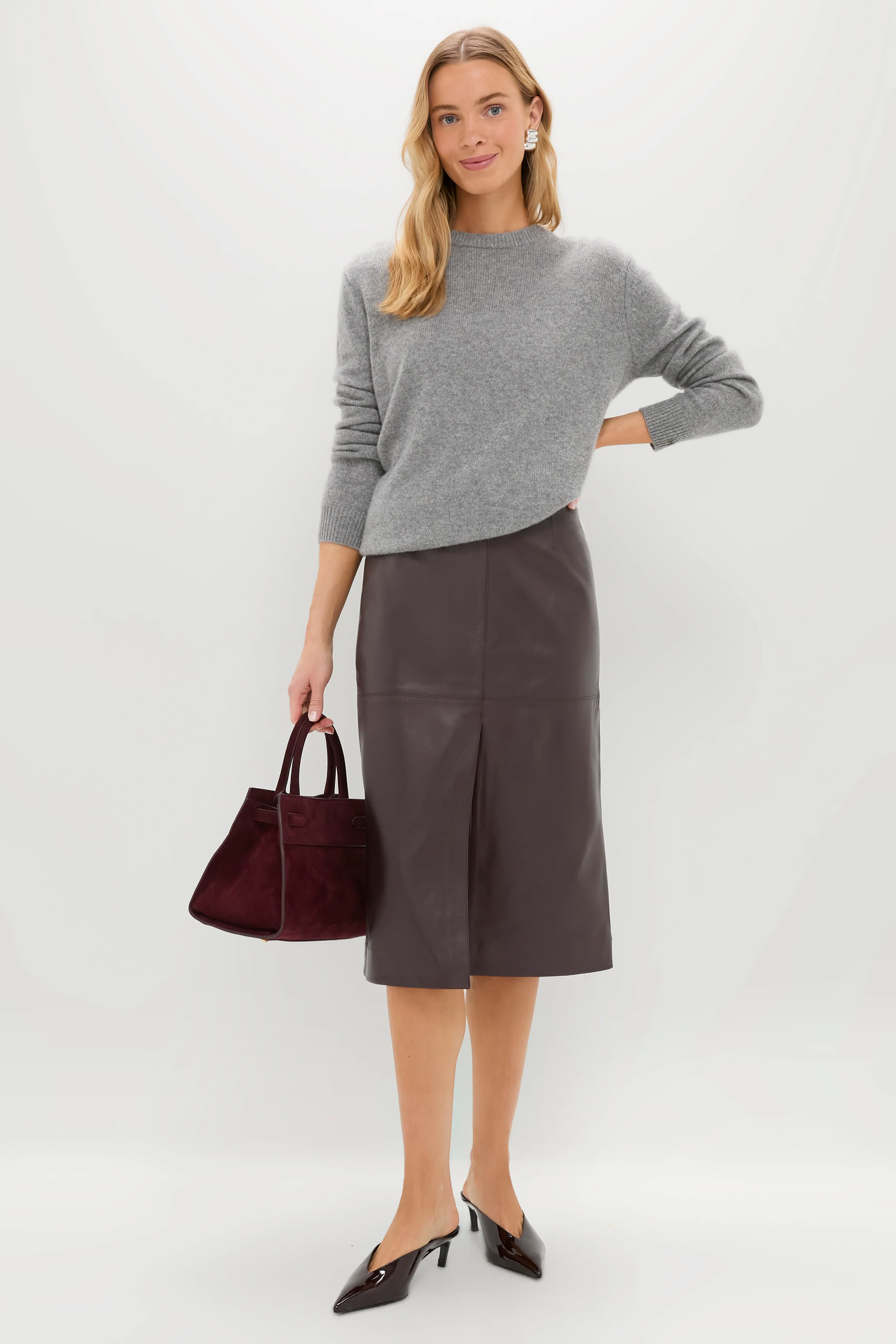 Bordeaux Leather Felindra Midi Skirt - Image 2