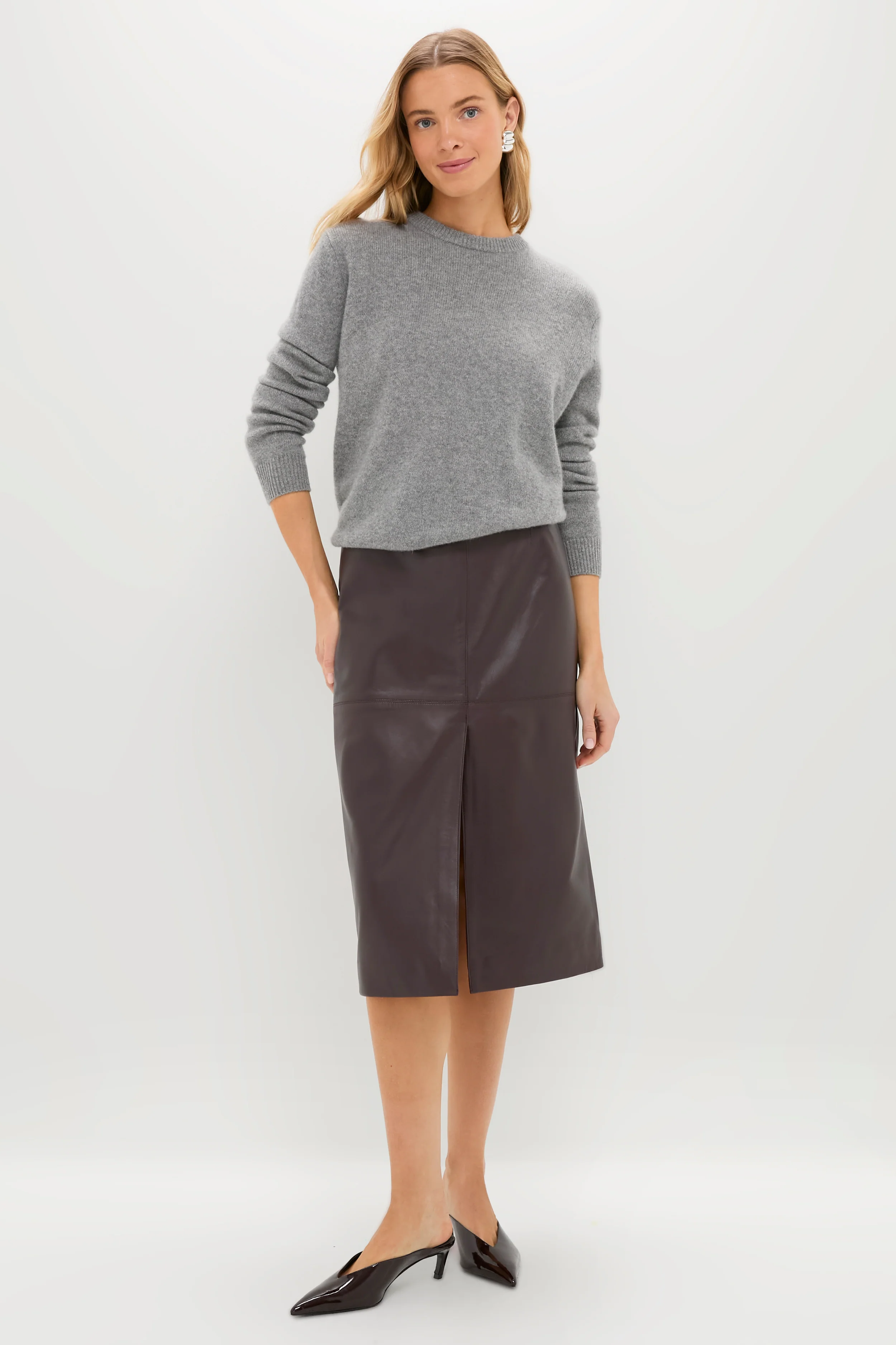 Bordeaux Leather Felindra Midi Skirt - Image 6