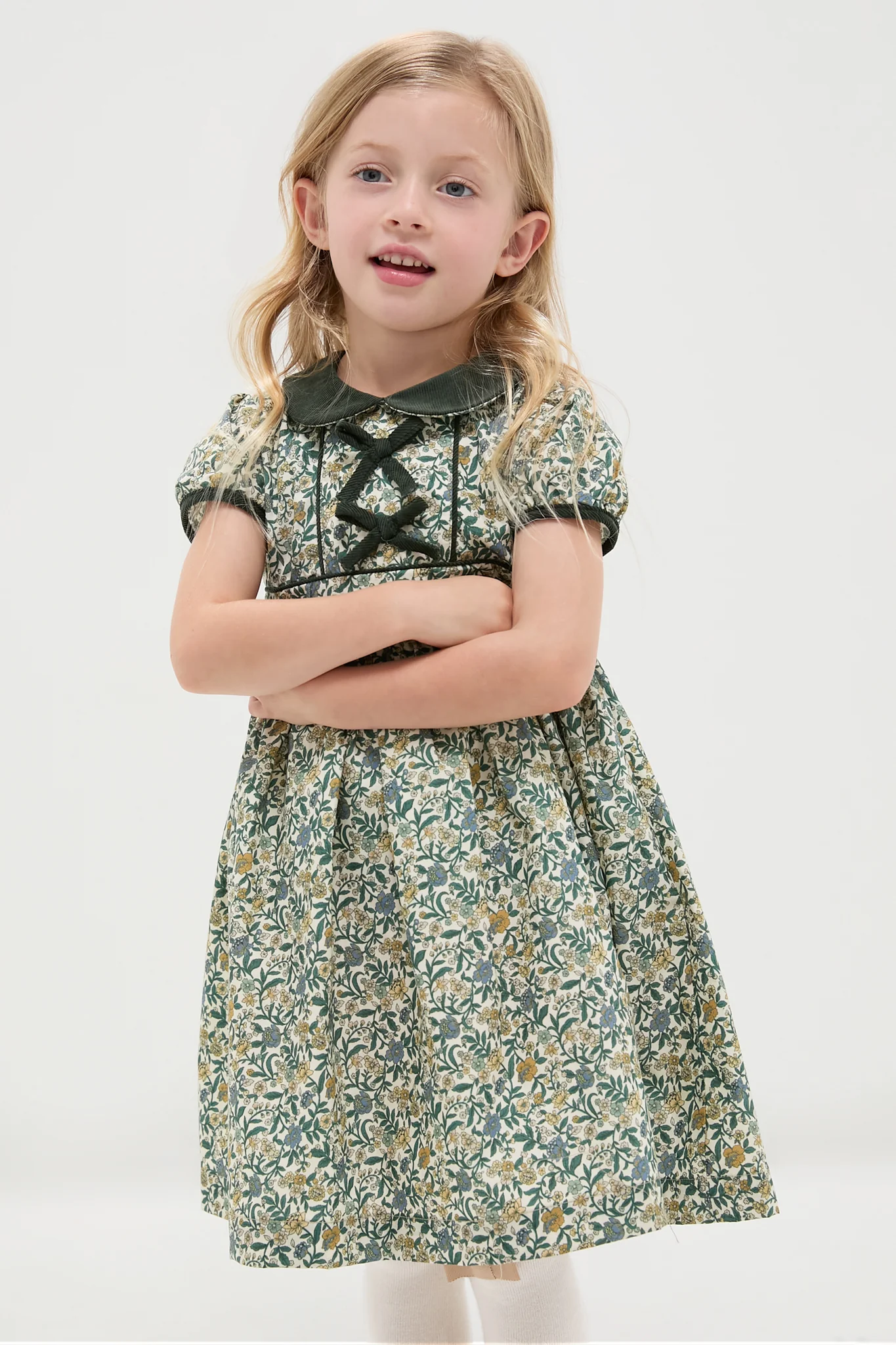 Bottle Green Floral Portia Girl Dress - Image 2