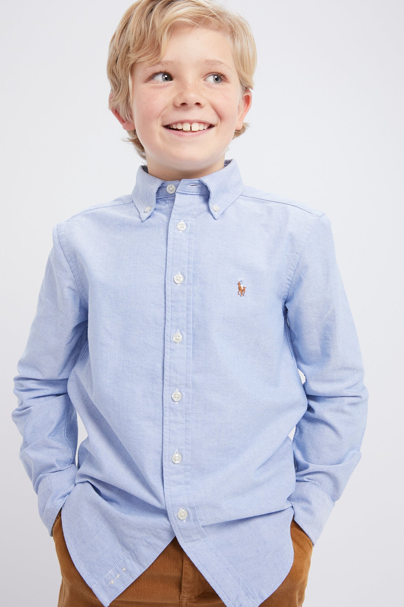 Boys Blue Long-Sleeve Oxford Button-Down Sportshirt - Image 4