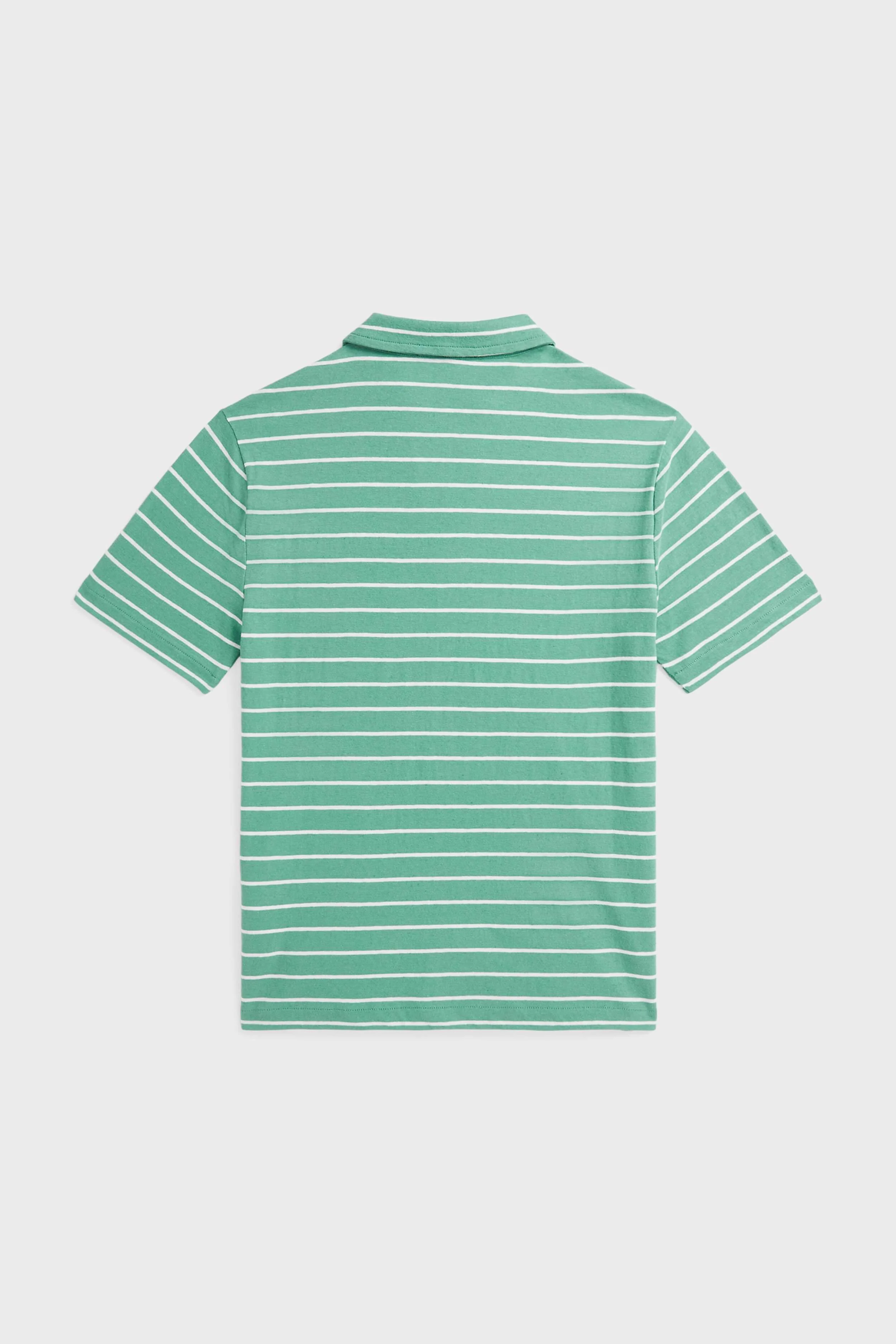 Boys Haven Green Short-Sleeve Cotton Linen Jersey Striped Johnny Collar Polo - Image 2