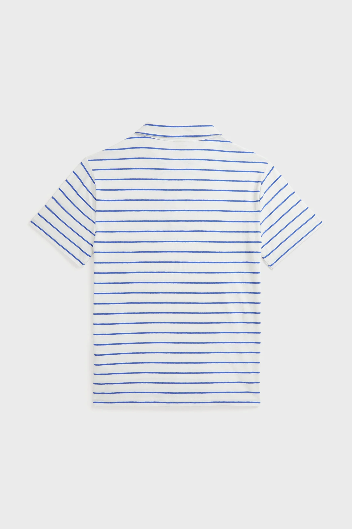 Boys White Short-Sleeve Cotton Linen Jersey Striped Johnny Collar Polo - Image 2