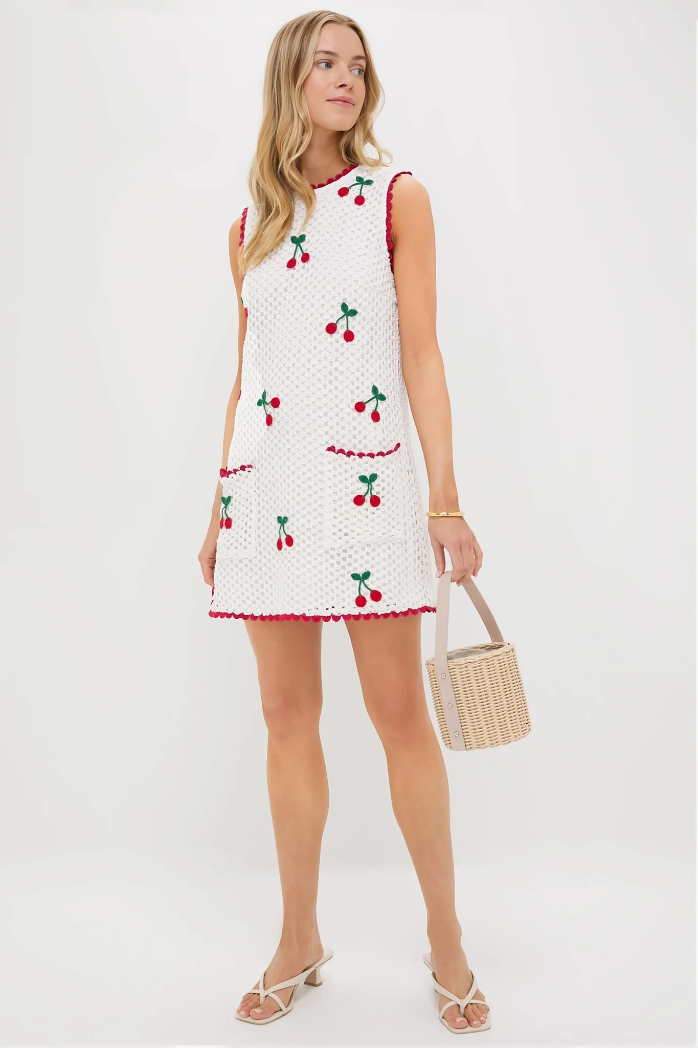 Bright White Cherry Crochet Wynn Mini Dress - Image 2