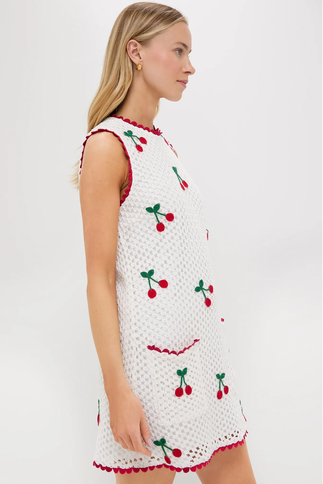 Bright White Cherry Crochet Wynn Mini Dress - Image 3