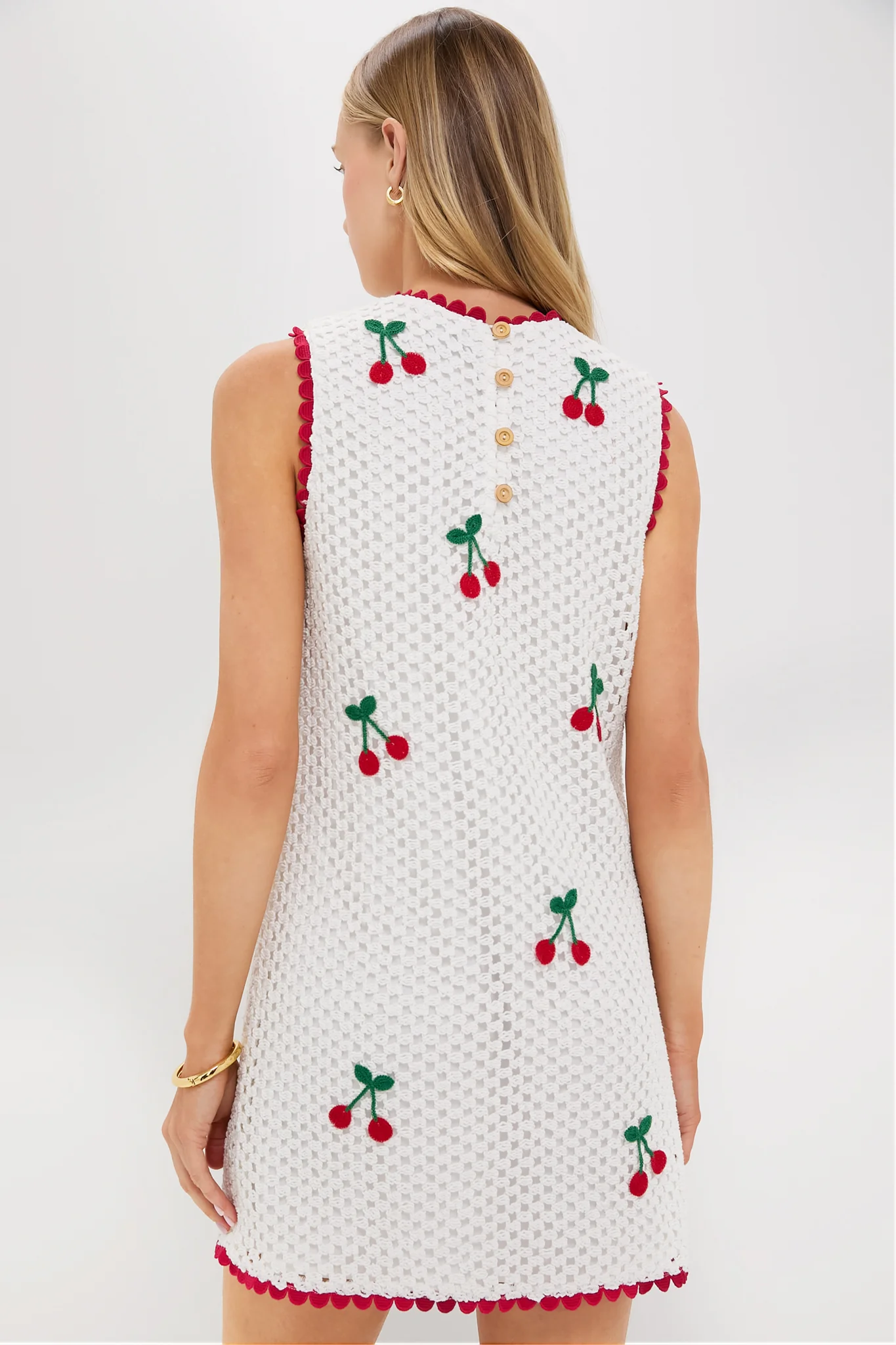 Bright White Cherry Crochet Wynn Mini Dress - Image 4