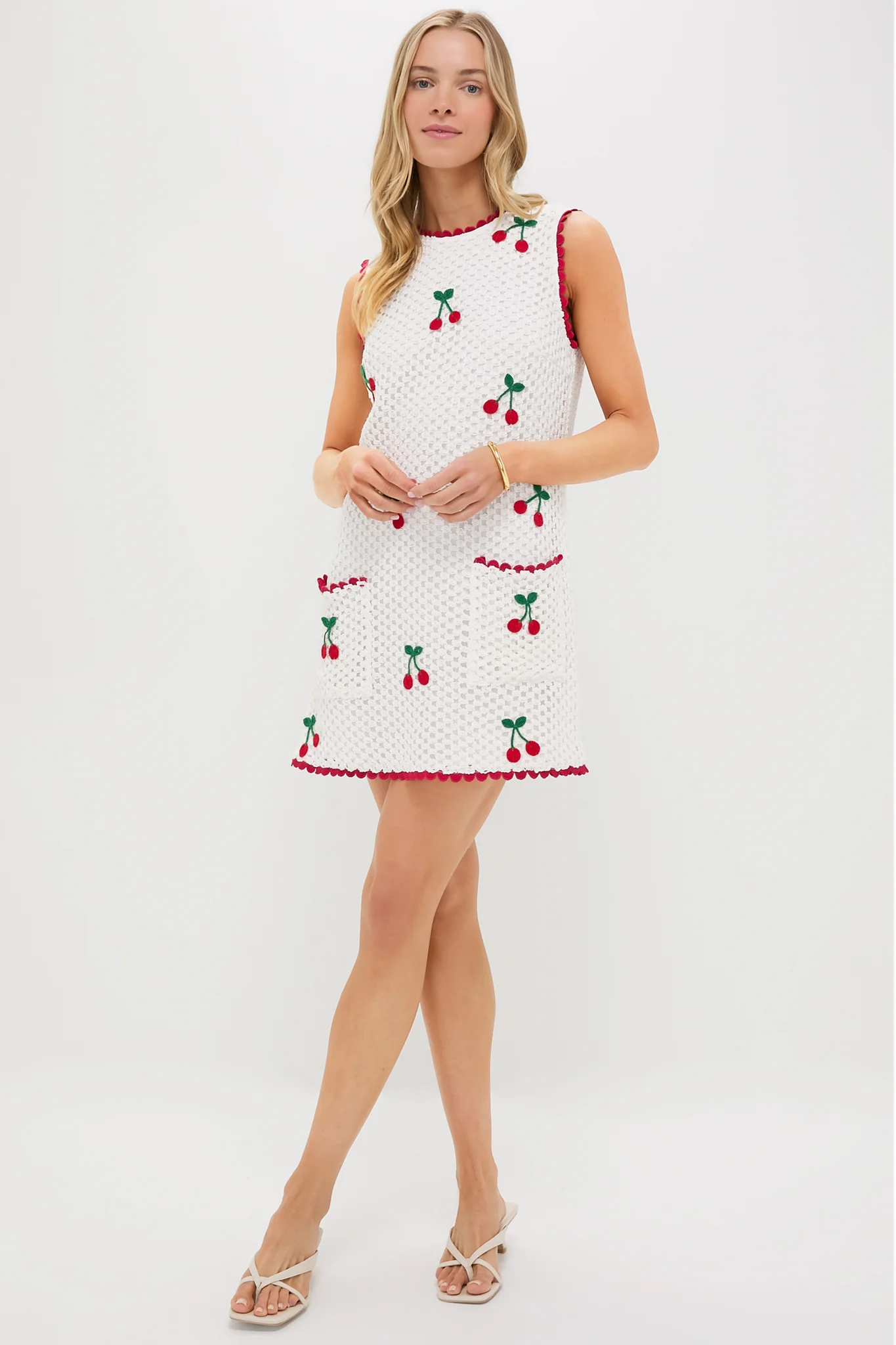 Bright White Cherry Crochet Wynn Mini Dress - Image 6