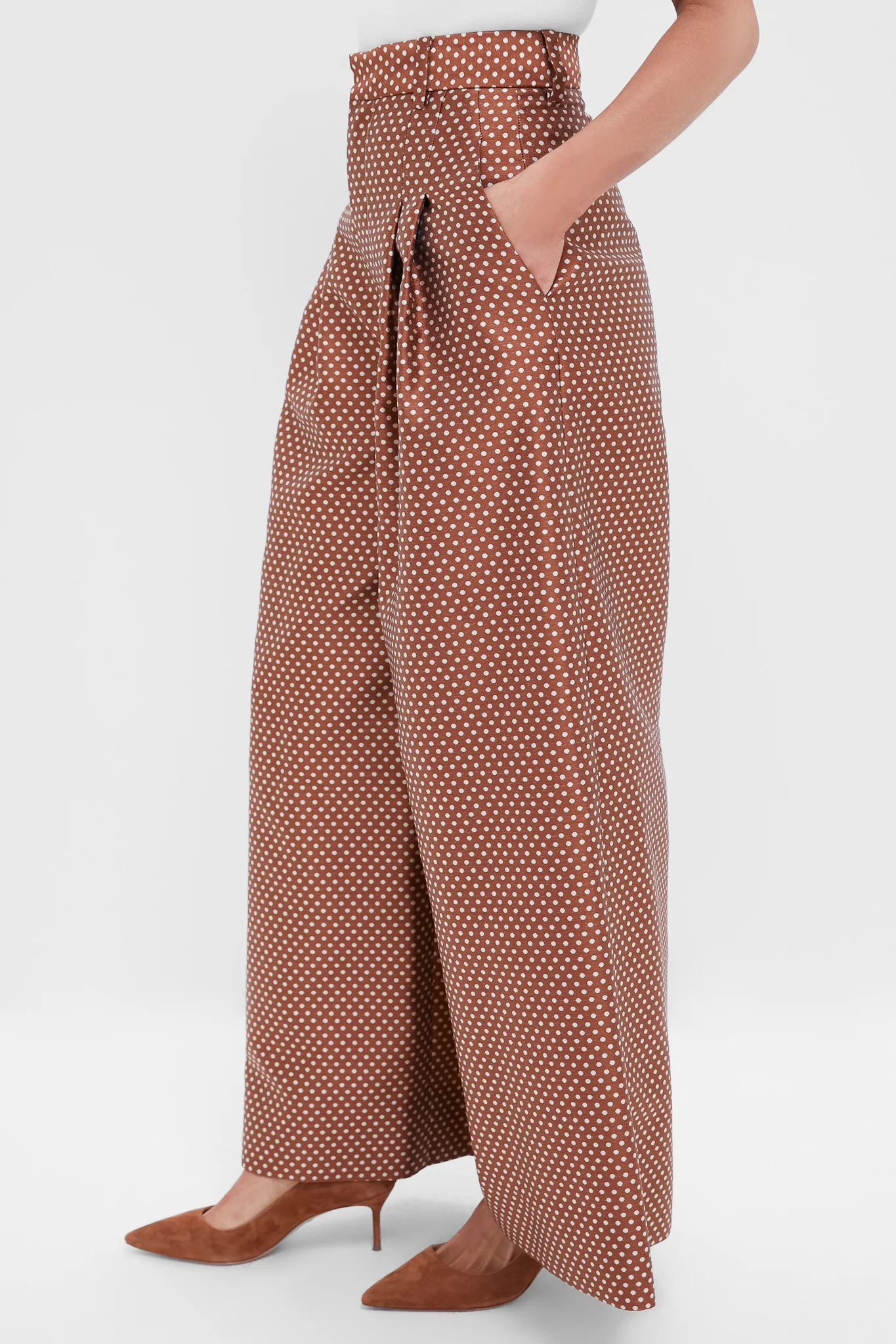 Brown and Cream Wide Leg Pleat Pleat Pants - Image 3