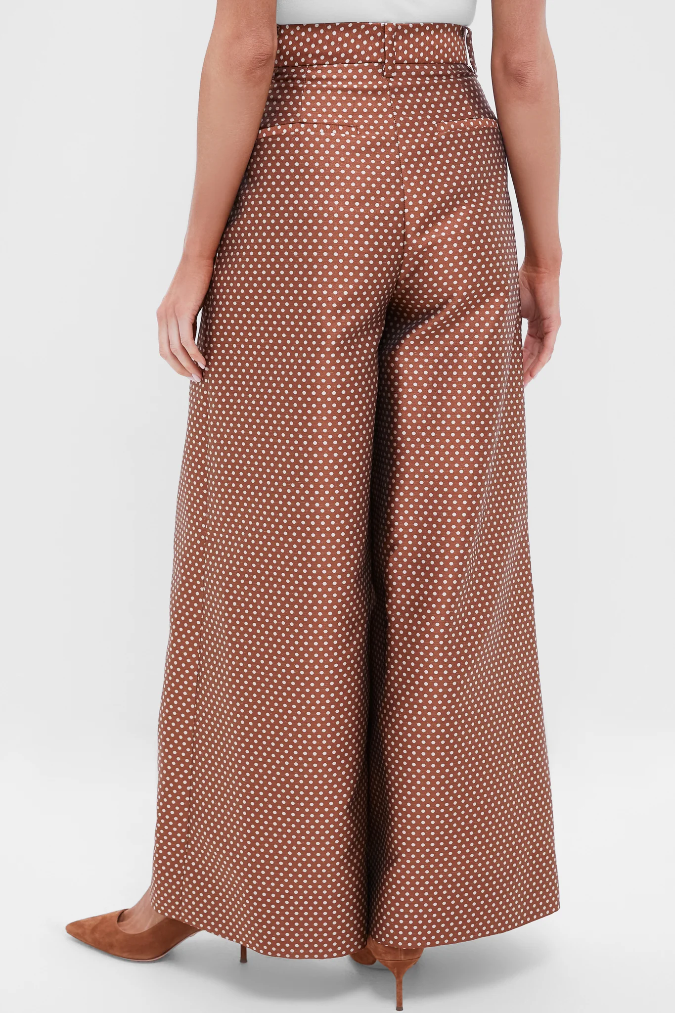Brown and Cream Wide Leg Pleat Pleat Pants - Image 4