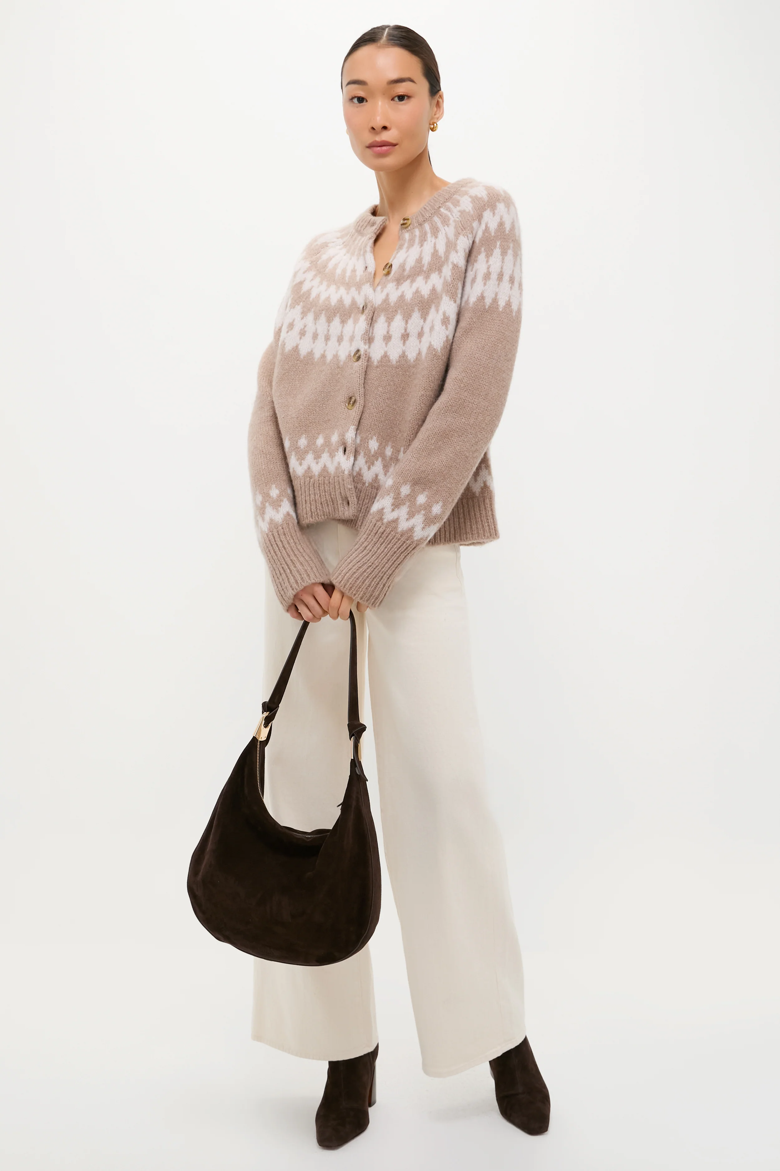 Brown and Gray Marlow Fair Isle Cardigan - Image 3