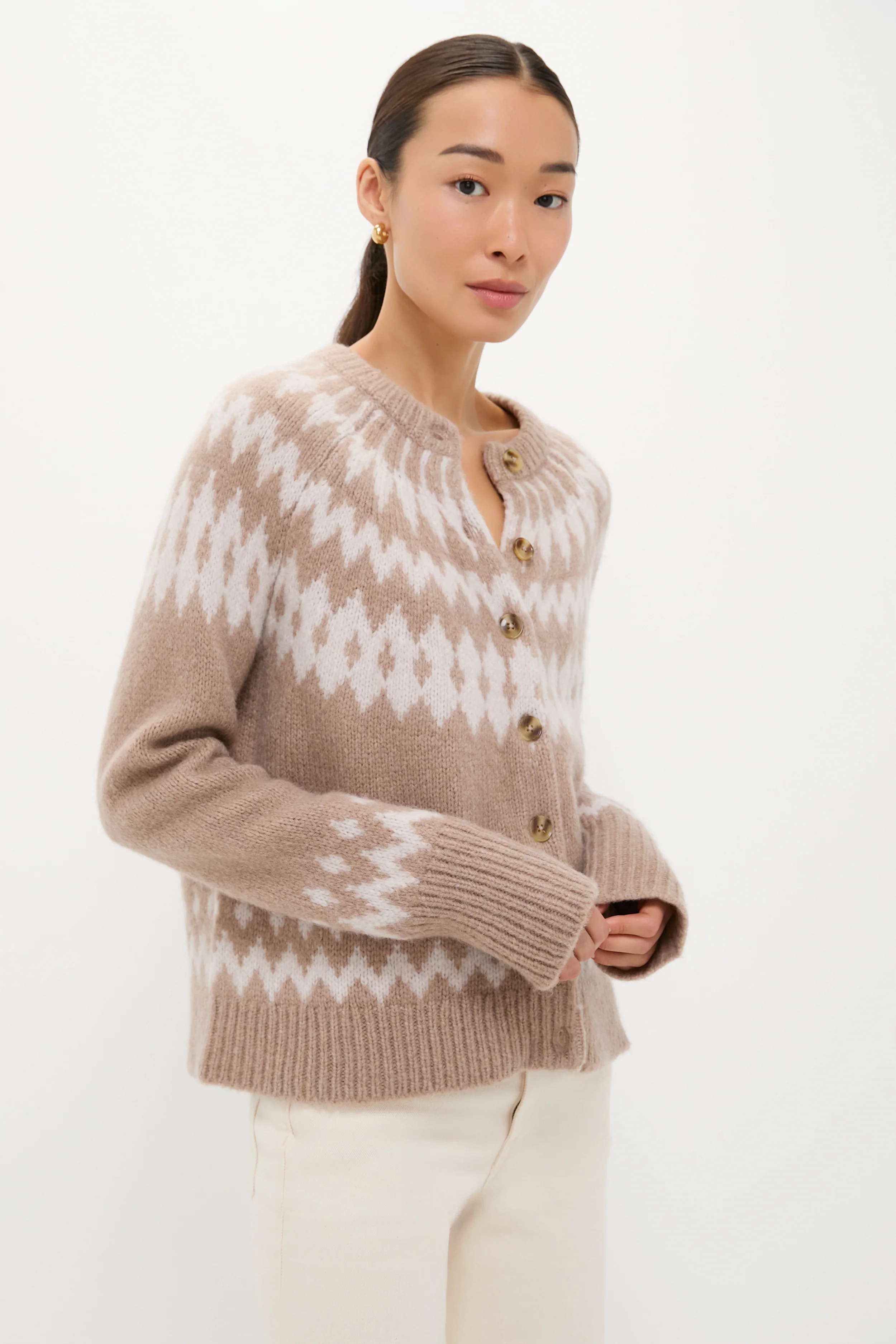 Brown and Gray Marlow Fair Isle Cardigan - Image 4