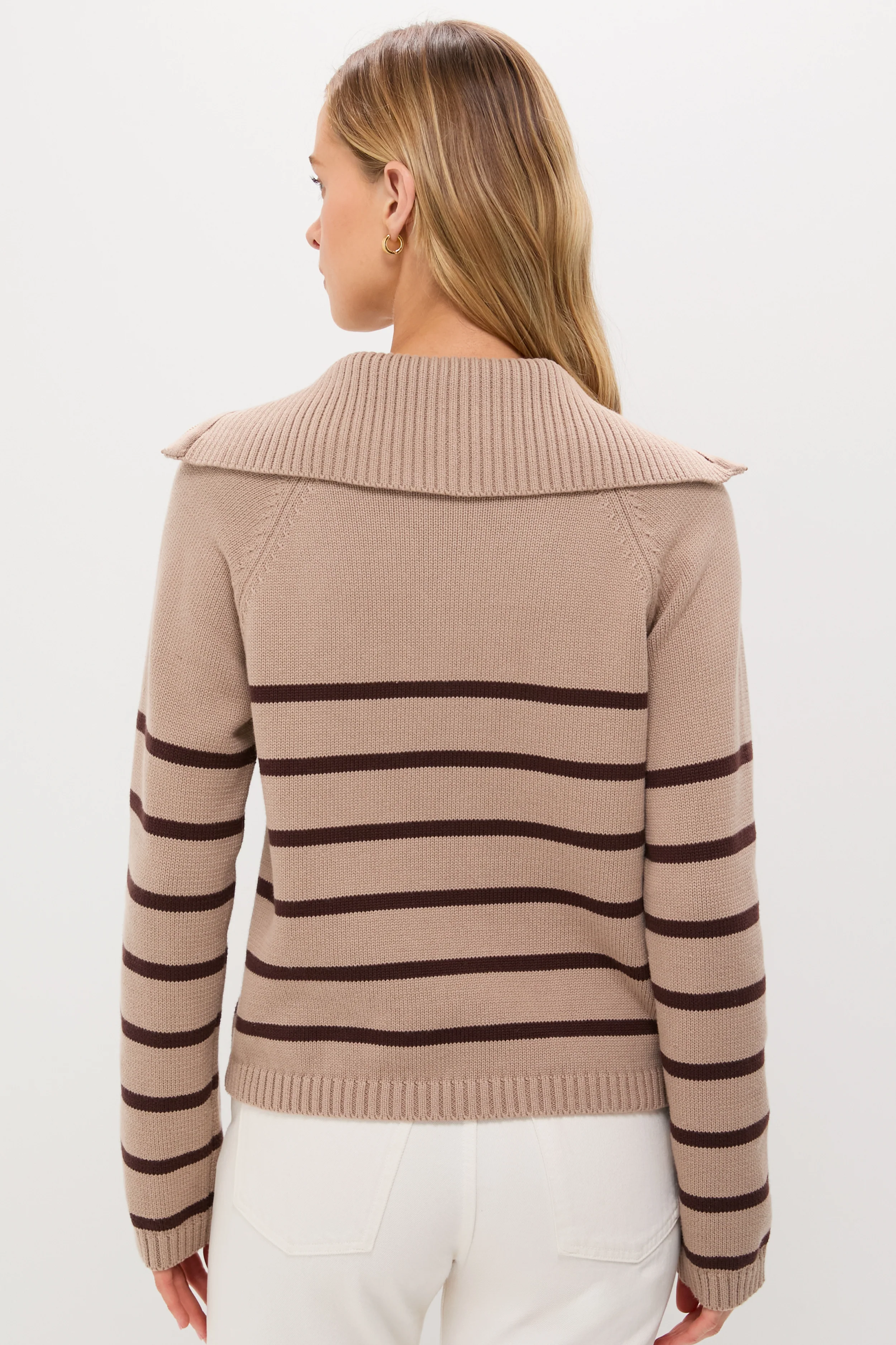 Tan & Brown Stripe Jasper Quarter Zip Sweater - Image 4