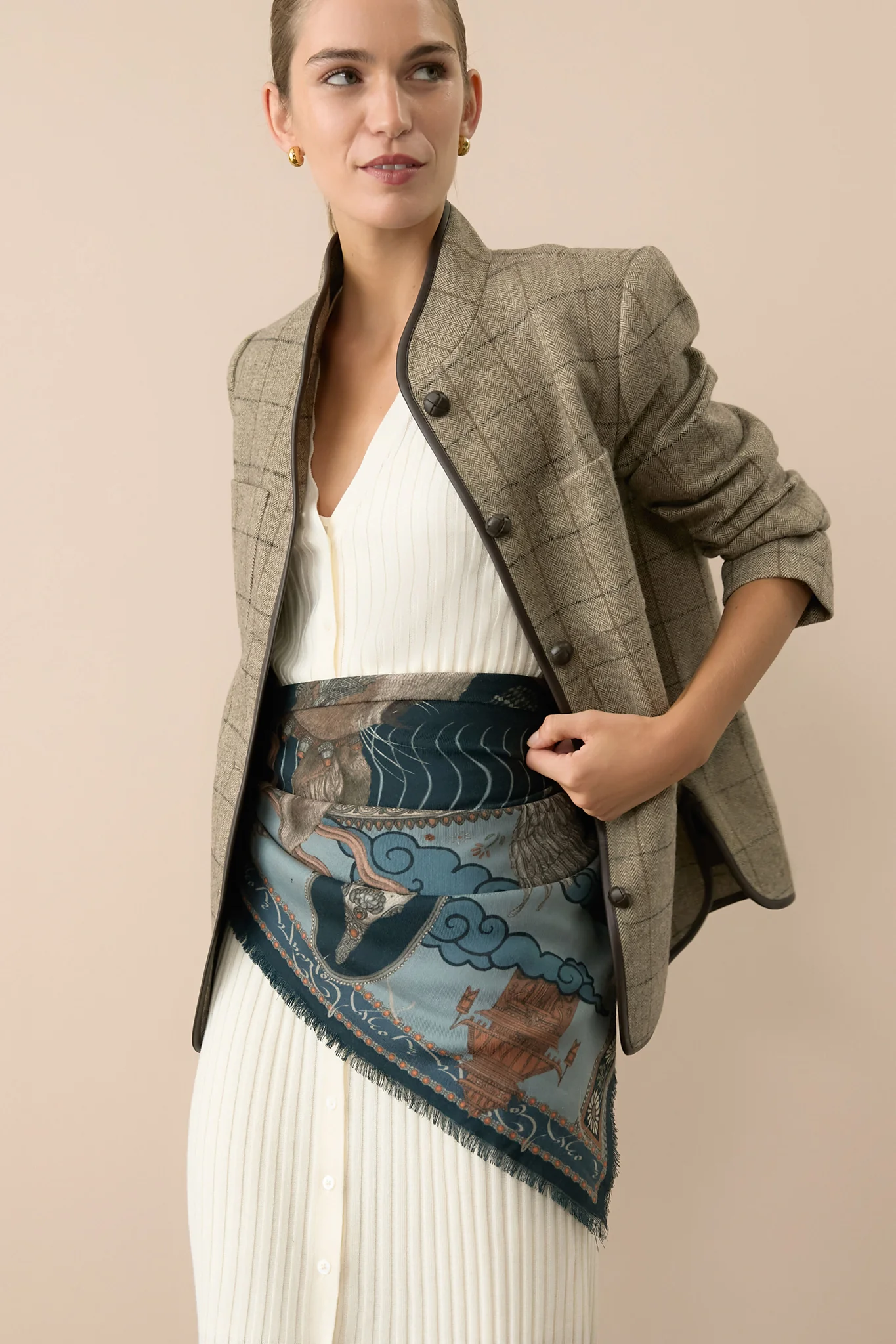 Brown Check Plaid Wool Dalton Jacket - Image 2