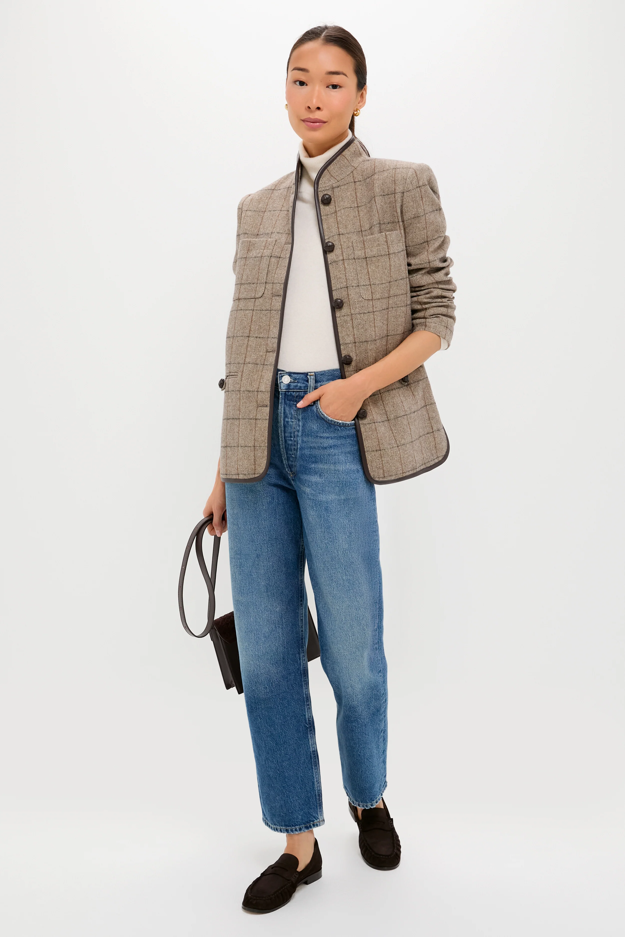 Brown Check Plaid Wool Dalton Jacket - Image 3