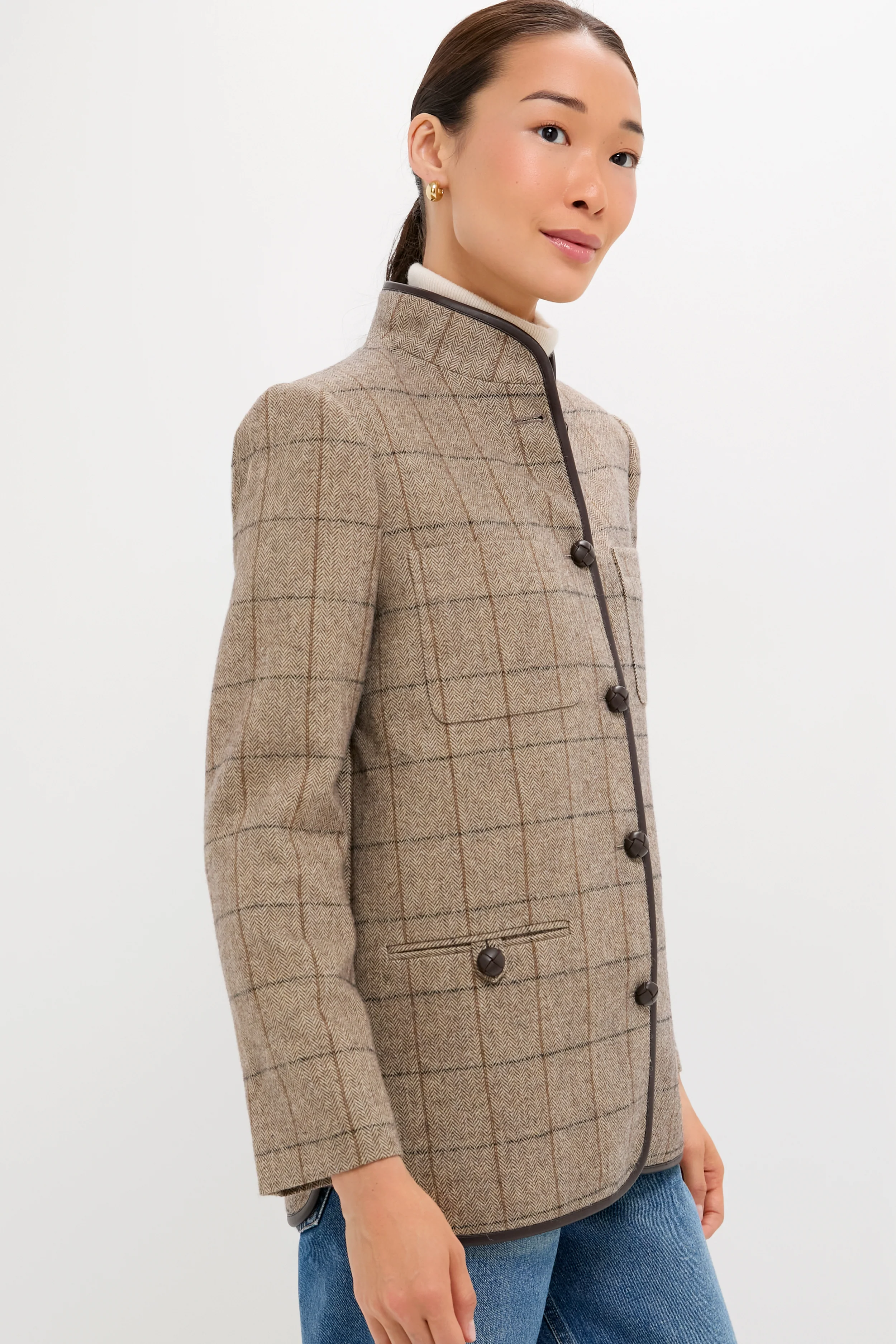 Brown Check Plaid Wool Dalton Jacket - Image 4
