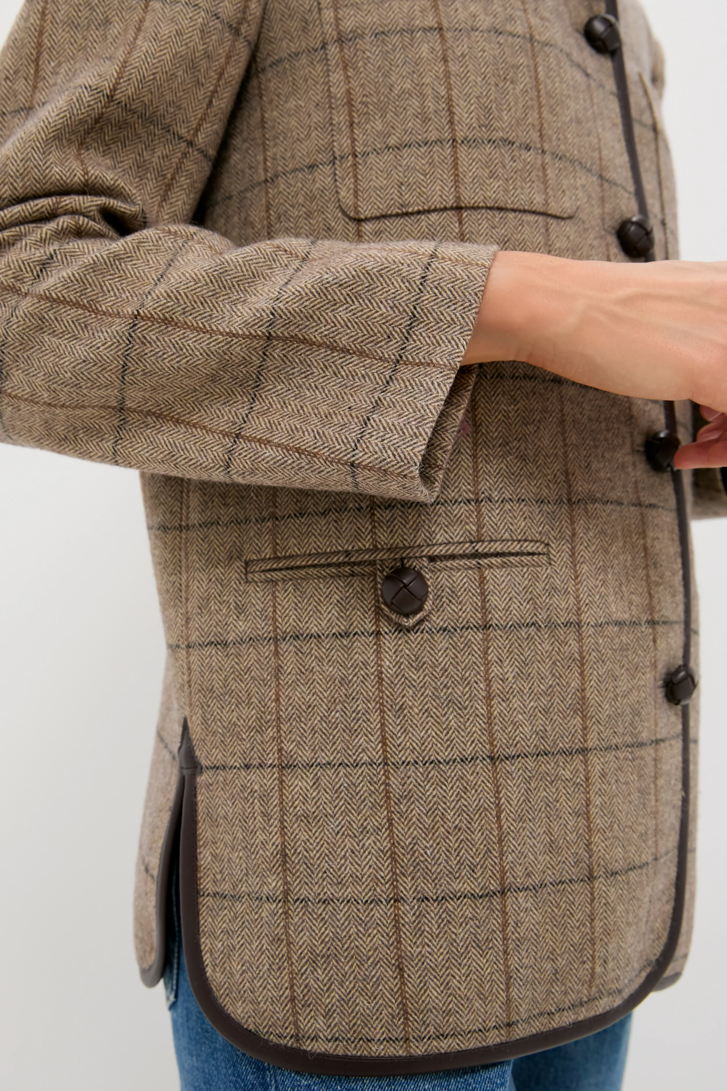 Brown Check Plaid Wool Dalton Jacket - Image 6