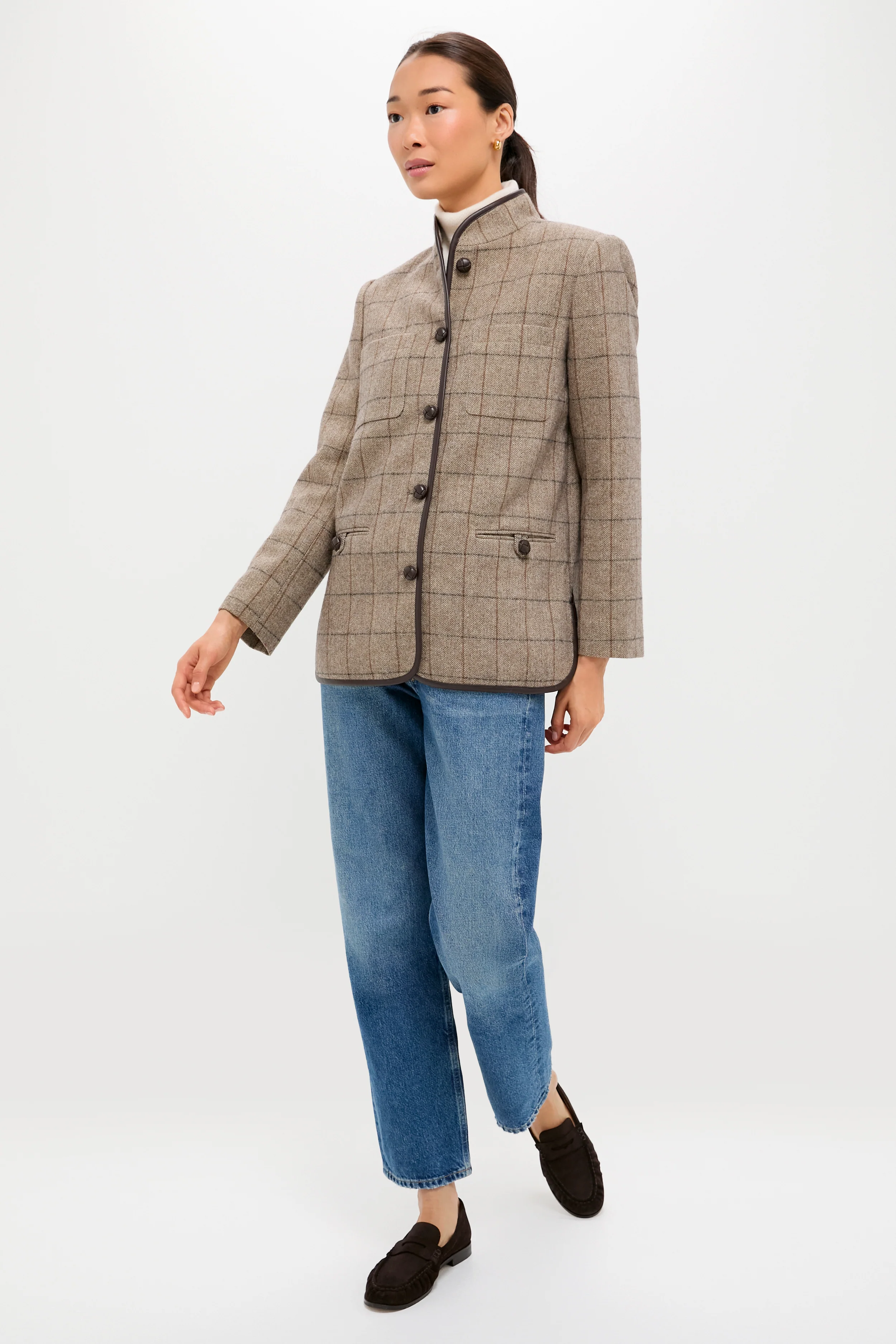 Brown Check Plaid Wool Dalton Jacket - Image 7