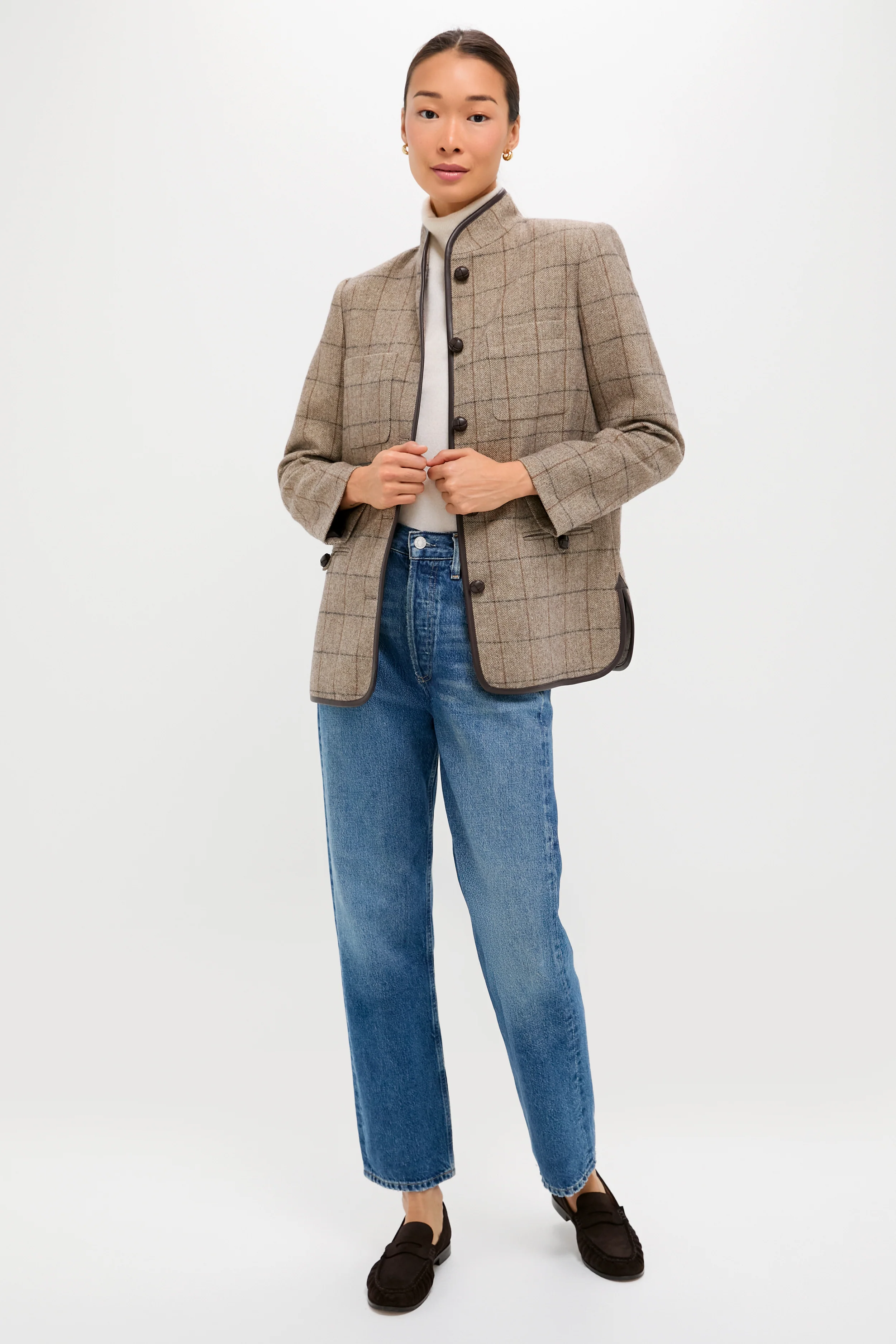 Brown Check Plaid Wool Dalton Jacket - Image 8