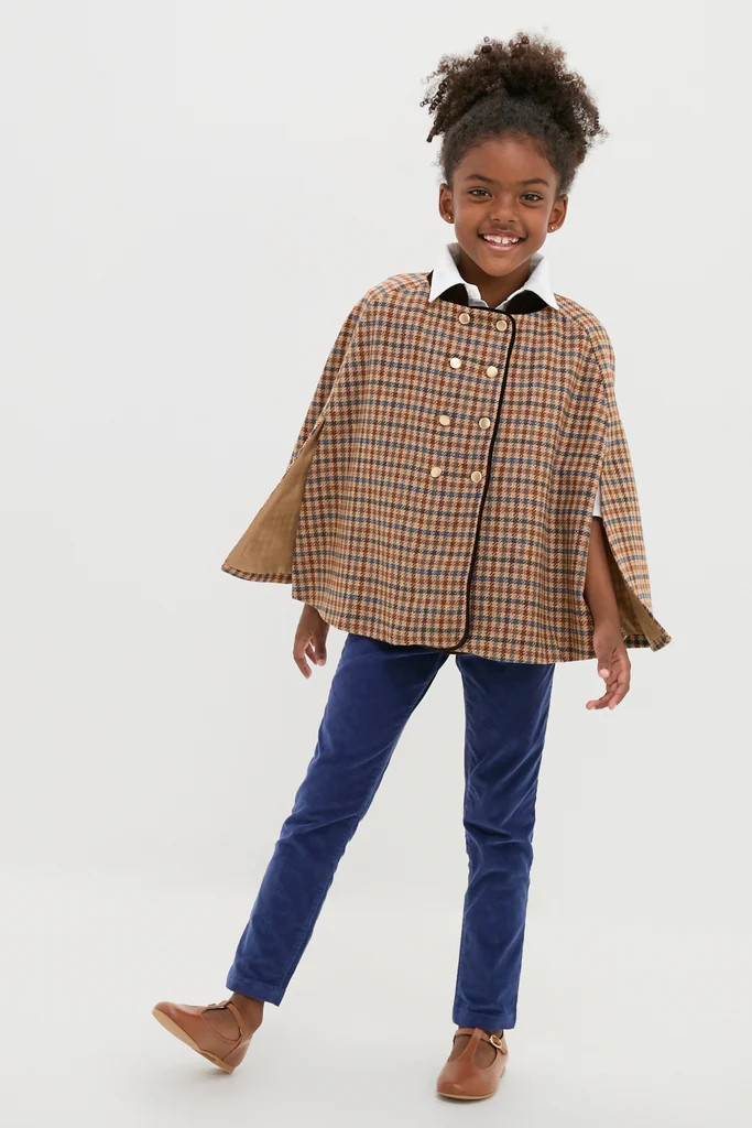 Checked Double Breasted Cape in Brown - Image 2