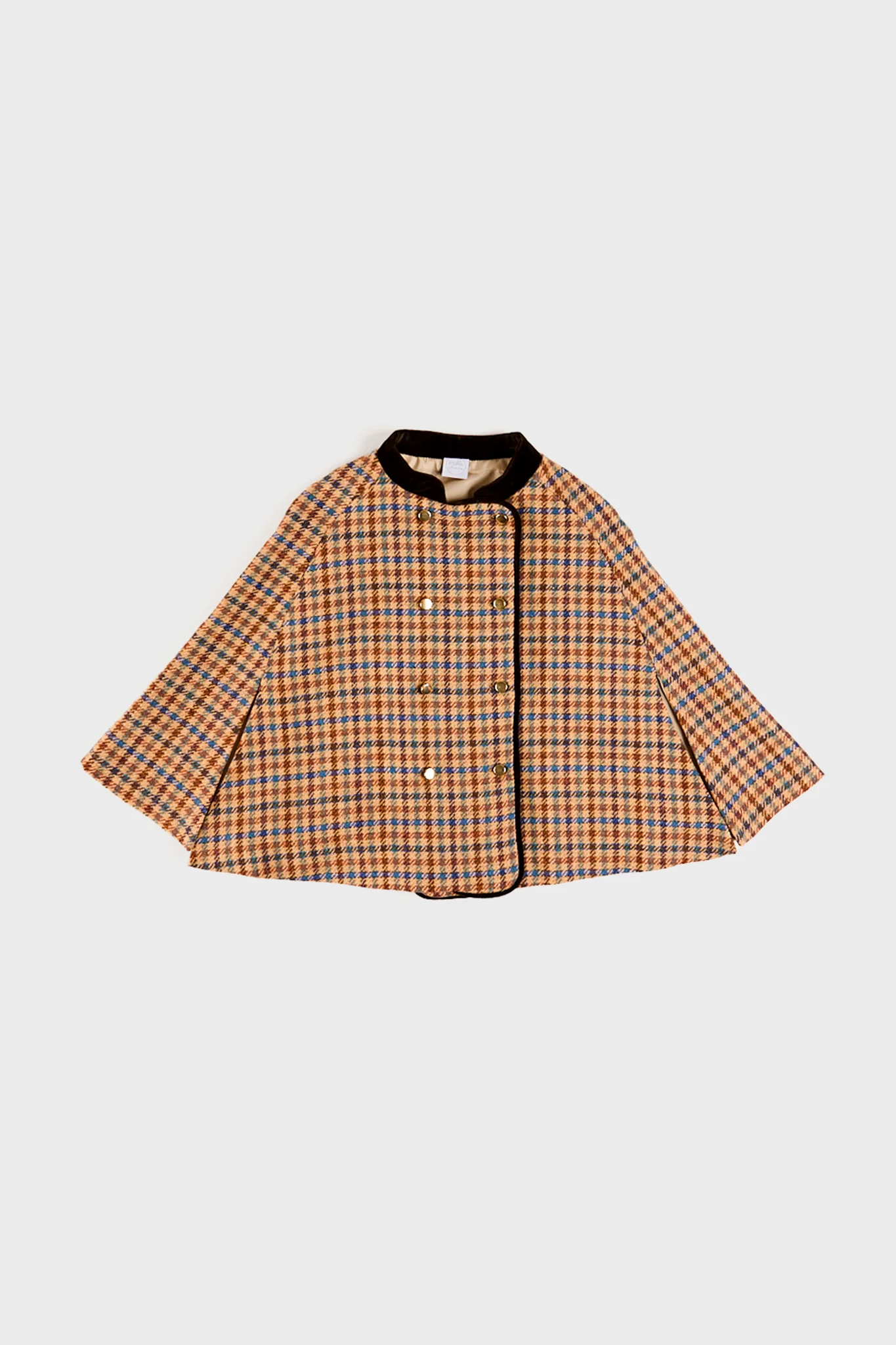 Checked Double Breasted Cape in Brown - Image 5