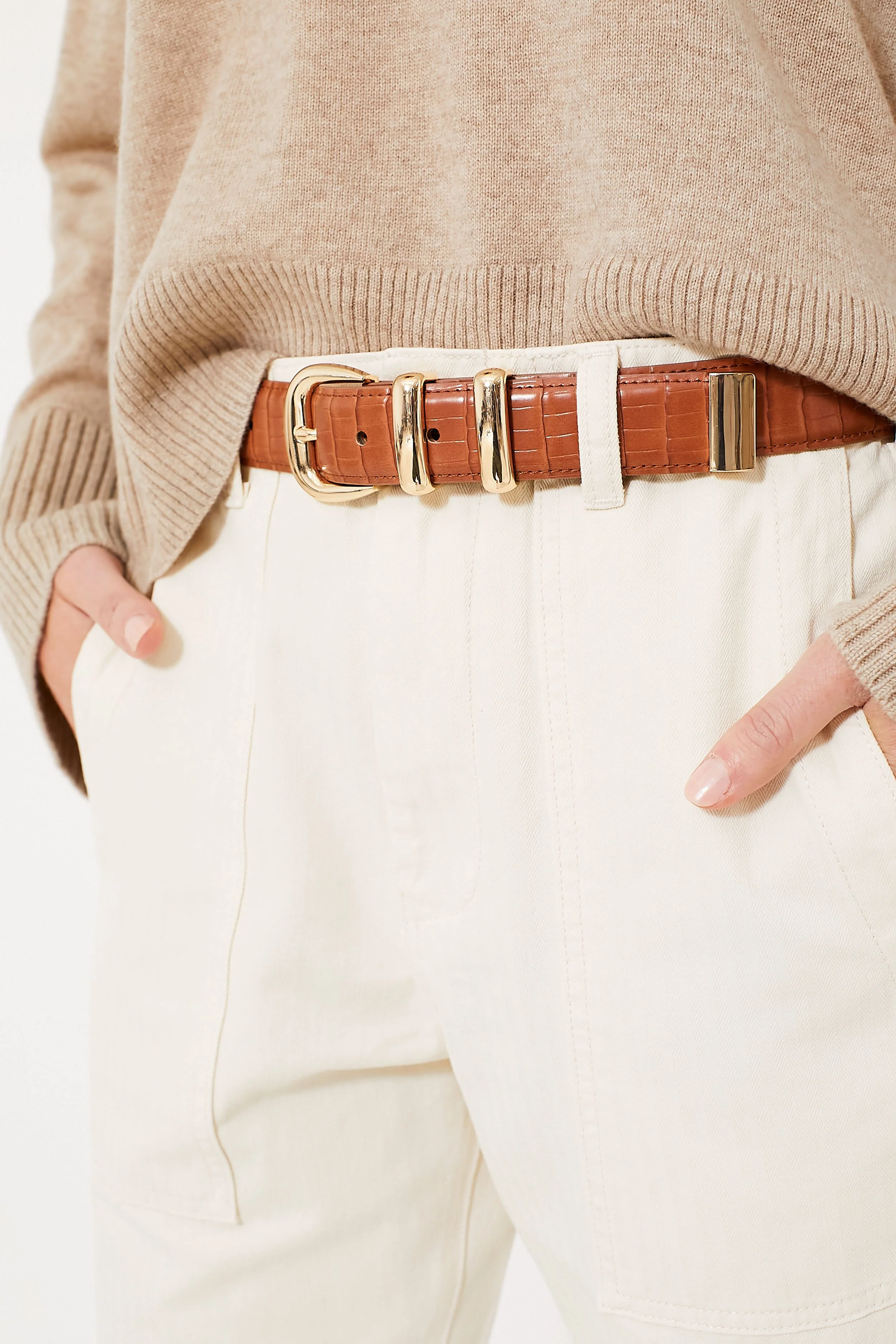 Brown Croc-Embossed Classic Belt - Image 3