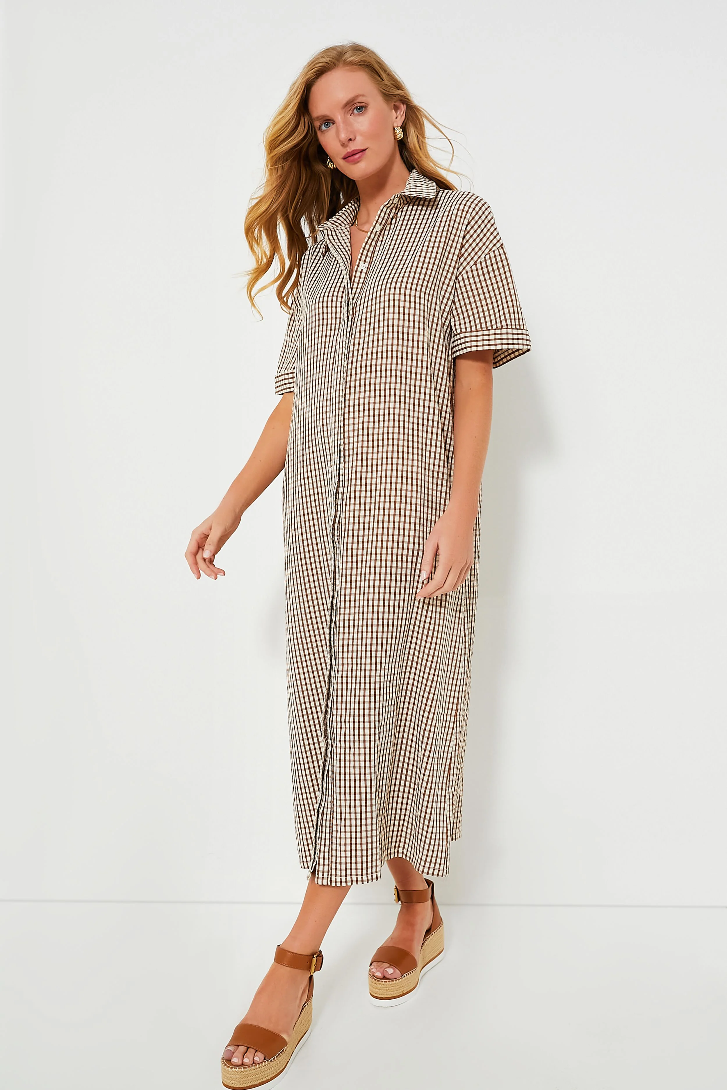 Brown Gingham Seersucker Zacara Dress - Image 2