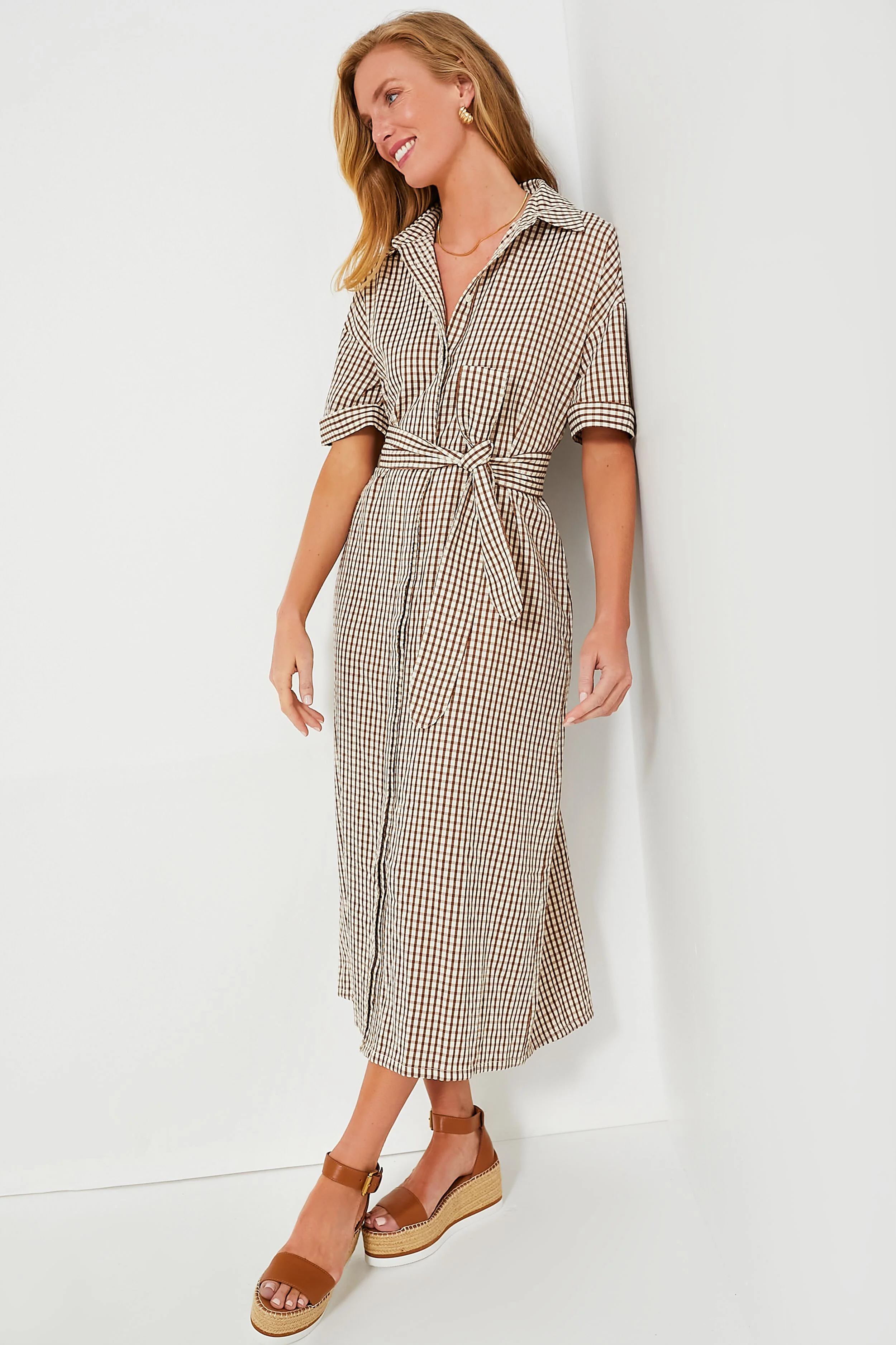 Brown Gingham Seersucker Zacara Dress - Image 3
