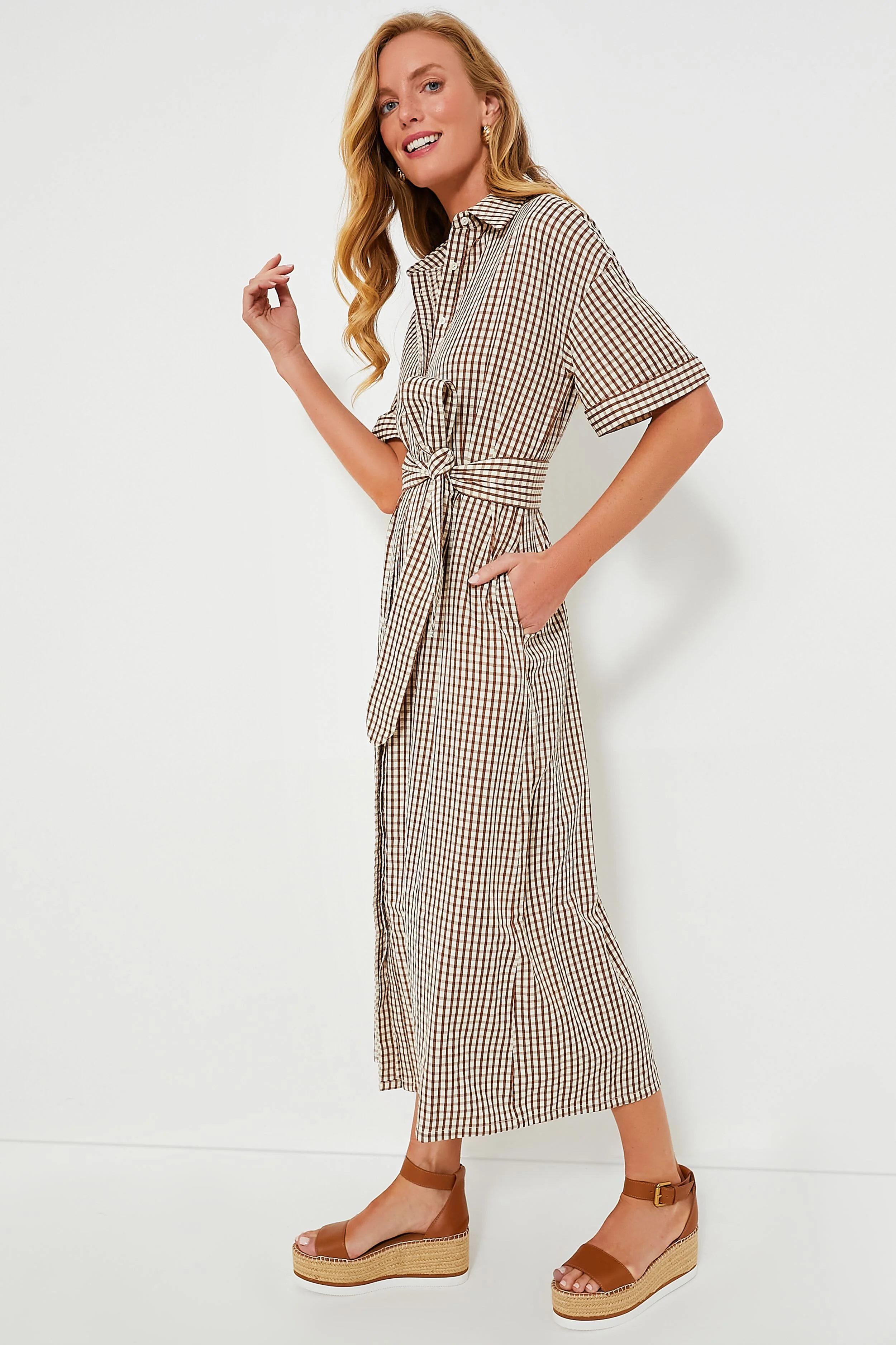 Brown Gingham Seersucker Zacara Dress - Image 4