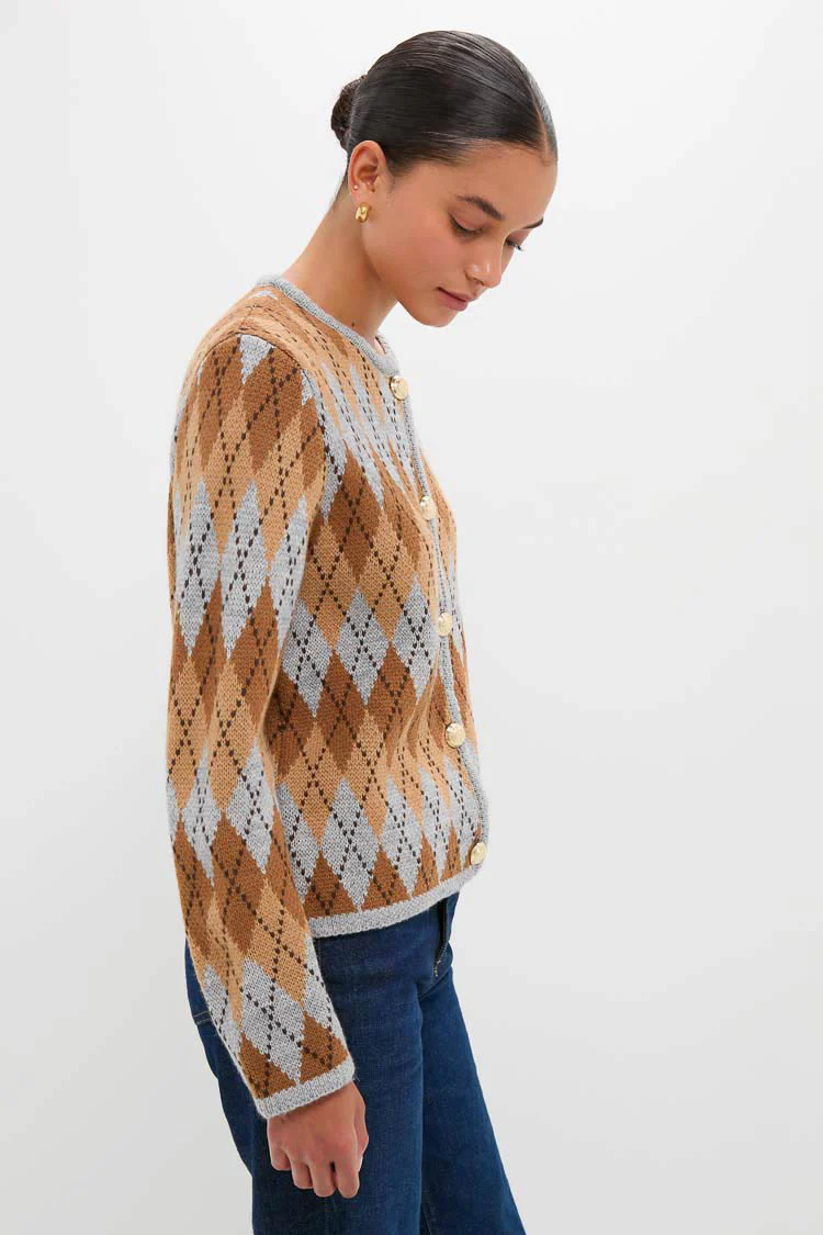Brown & Grey Argyle Caspian Cardigan - Image 3
