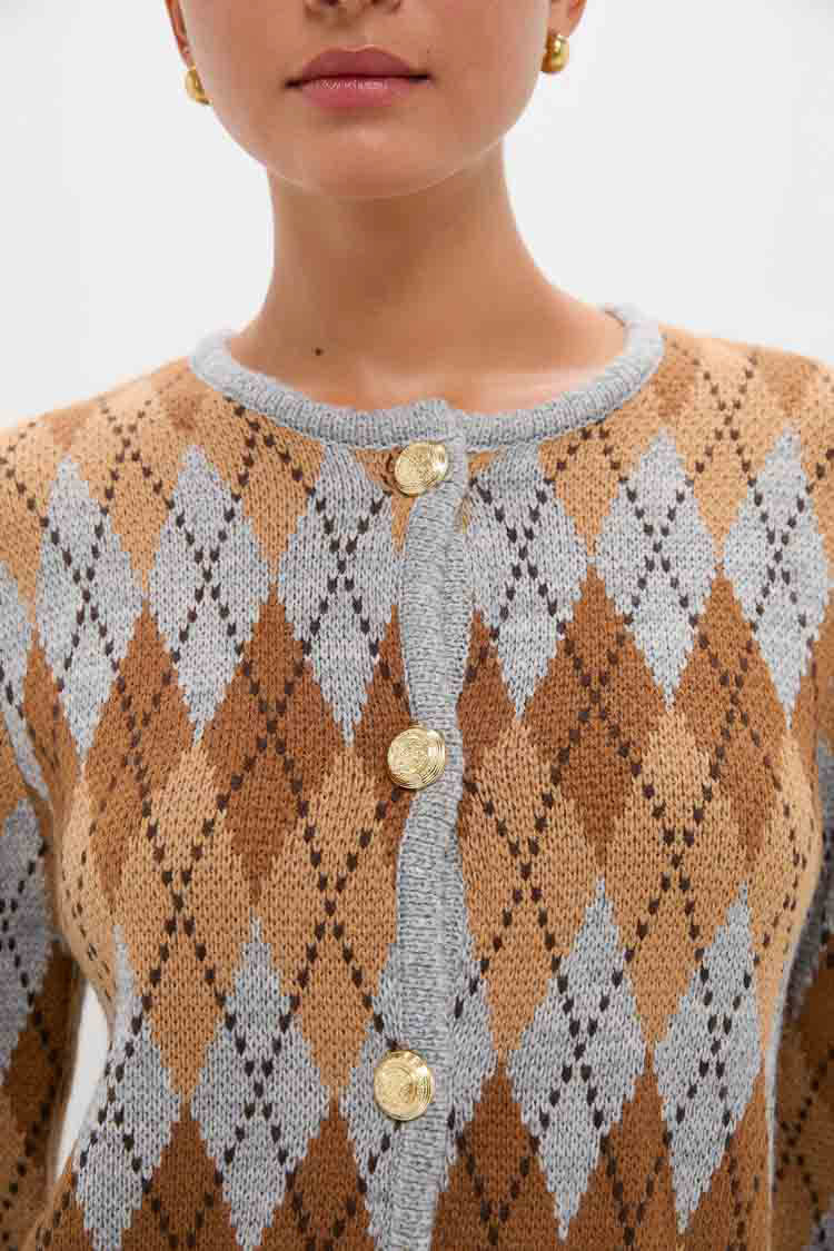 Brown & Grey Argyle Caspian Cardigan - Image 5