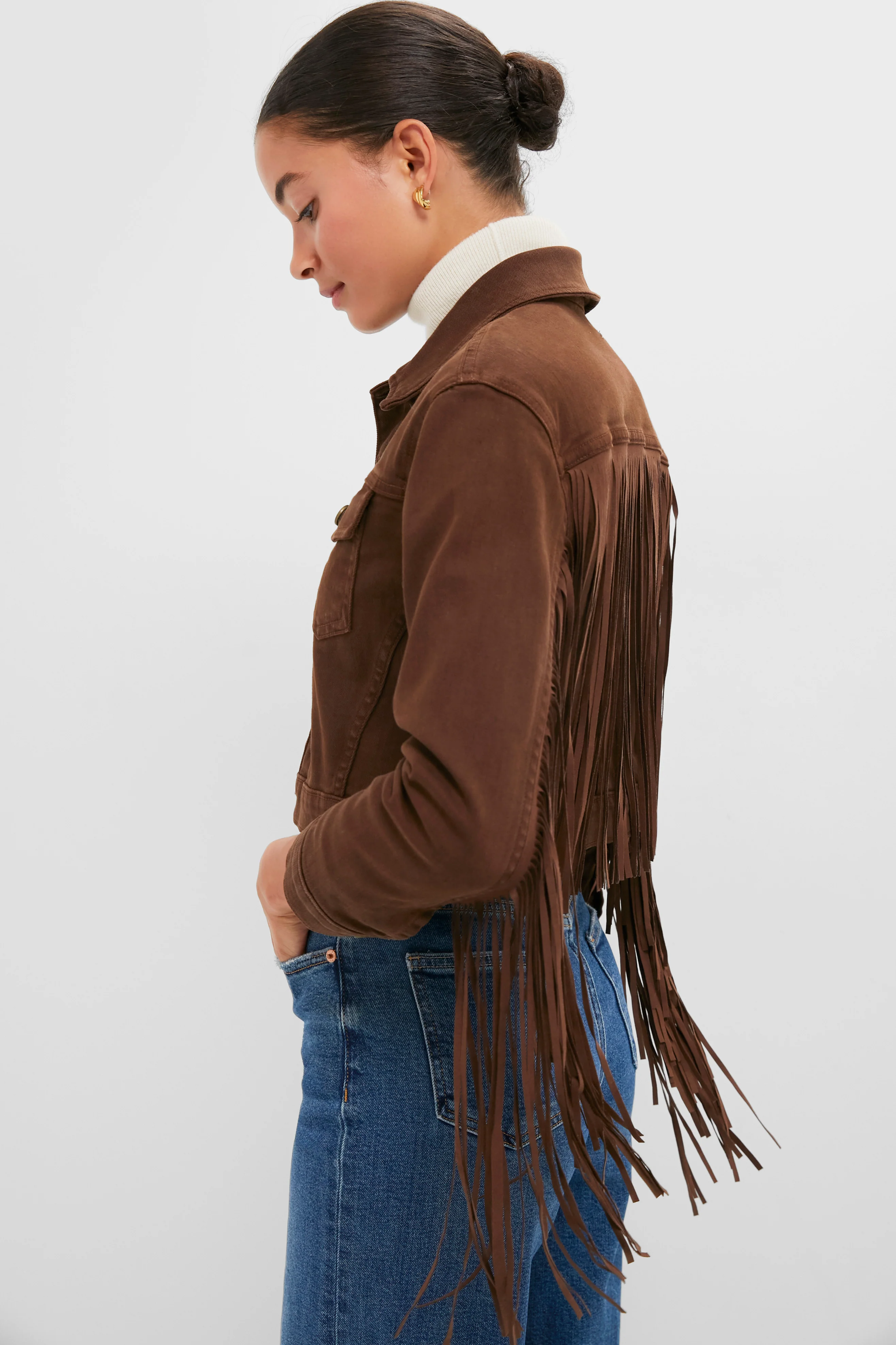Brown Koda Crop Fringe Jacket - Image 3