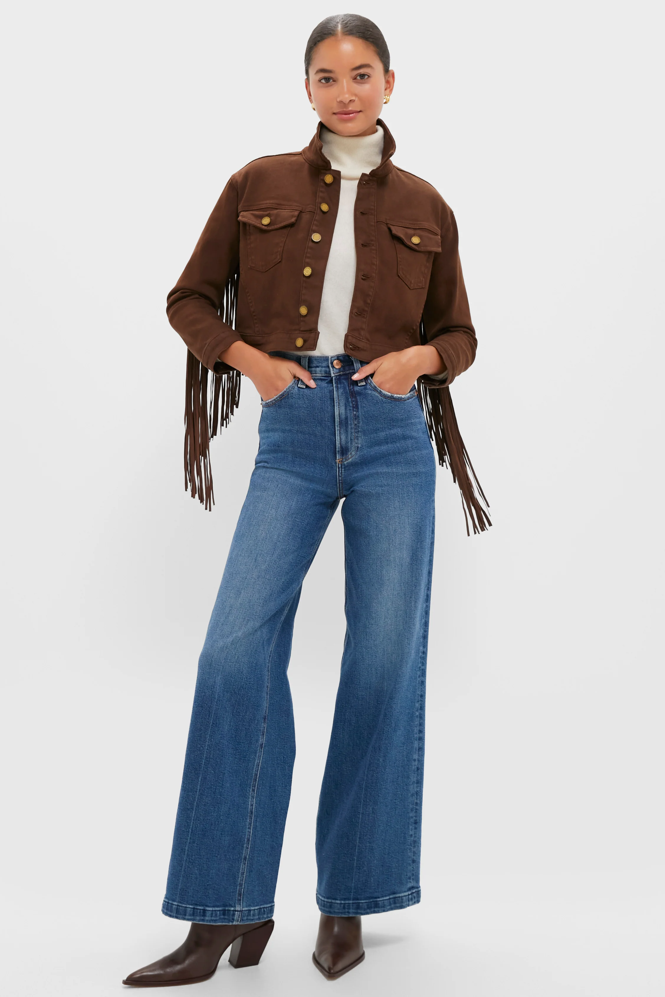 Brown Koda Crop Fringe Jacket - Image 6