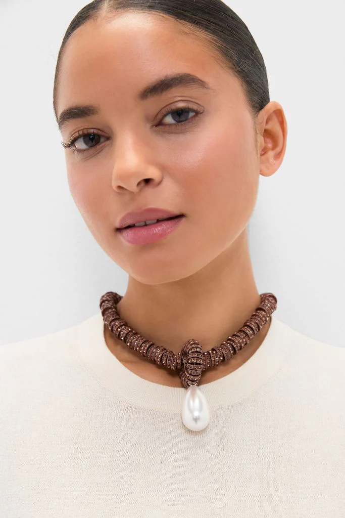 Brown Pearl Drop Necklace - Image 2