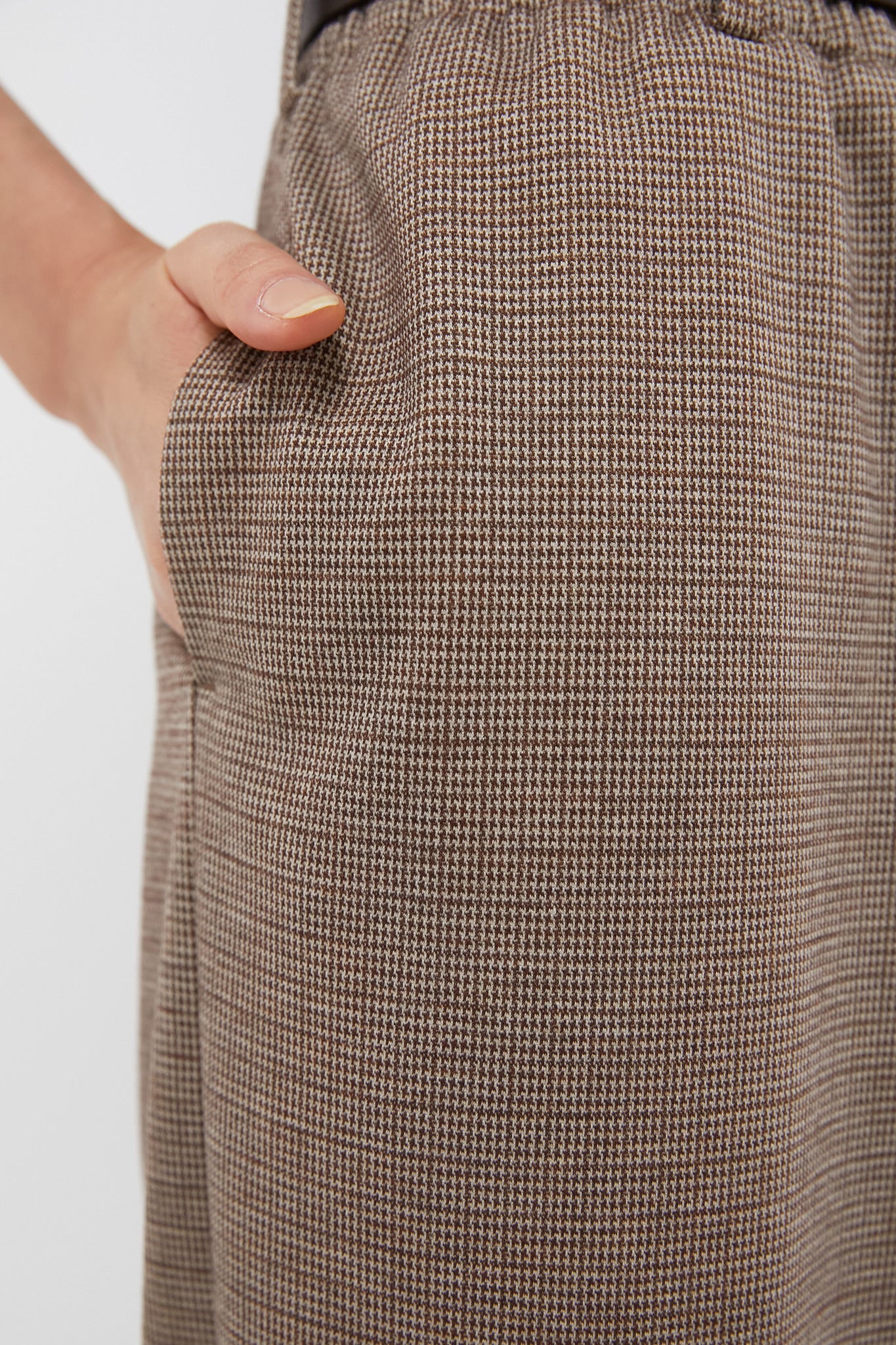 Brown Plaid Cropped Flare Carlton Pants - Image 5